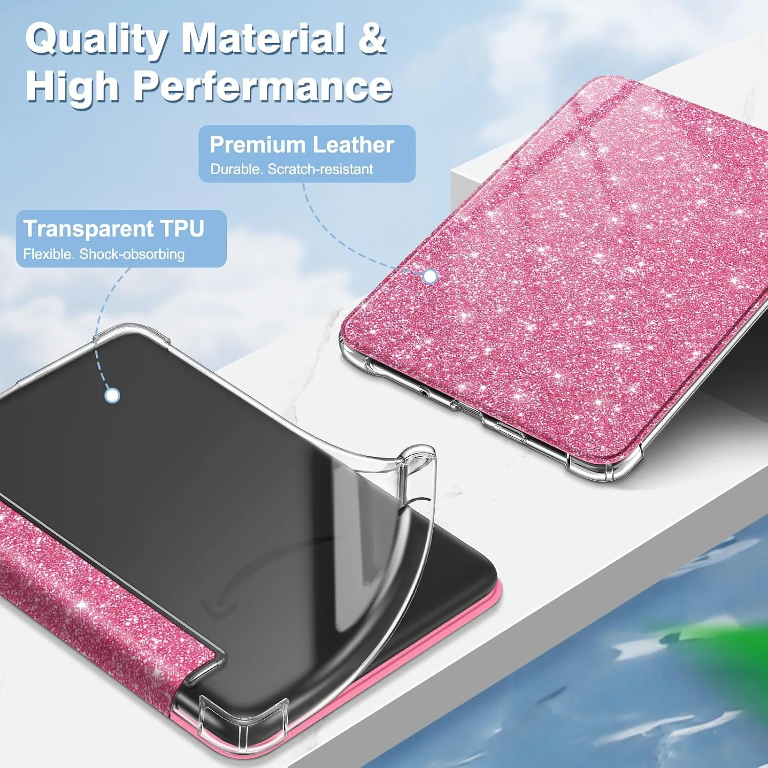 Fintie Slim TPU Case for 6" Kindle 11th Generation 2024/2022,GlitterMagenta