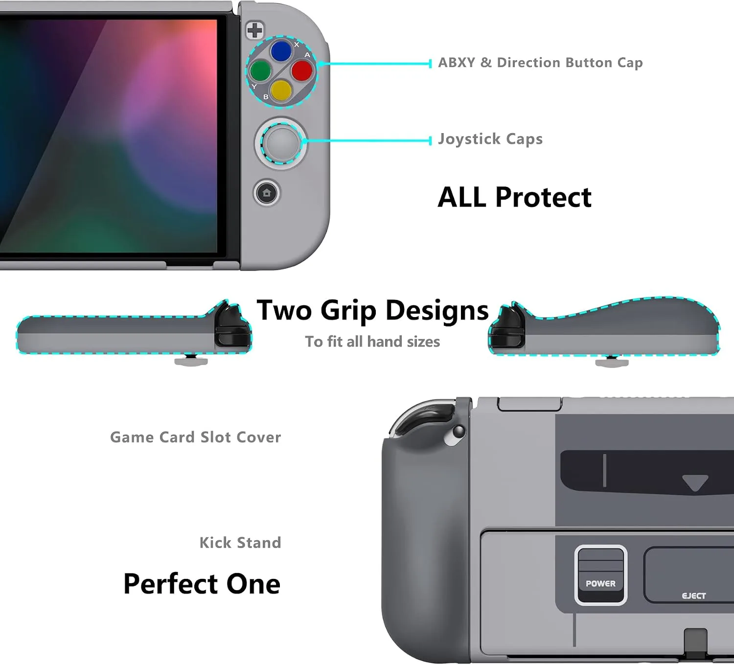 PlayVital AlterGrips Protective Slim Case for Nintendo Switch OLED, Ergonomic Grip Cover for Joycon, Dockable Hard Shell for Switch OLED w/Thumb Grip Caps & Button Caps