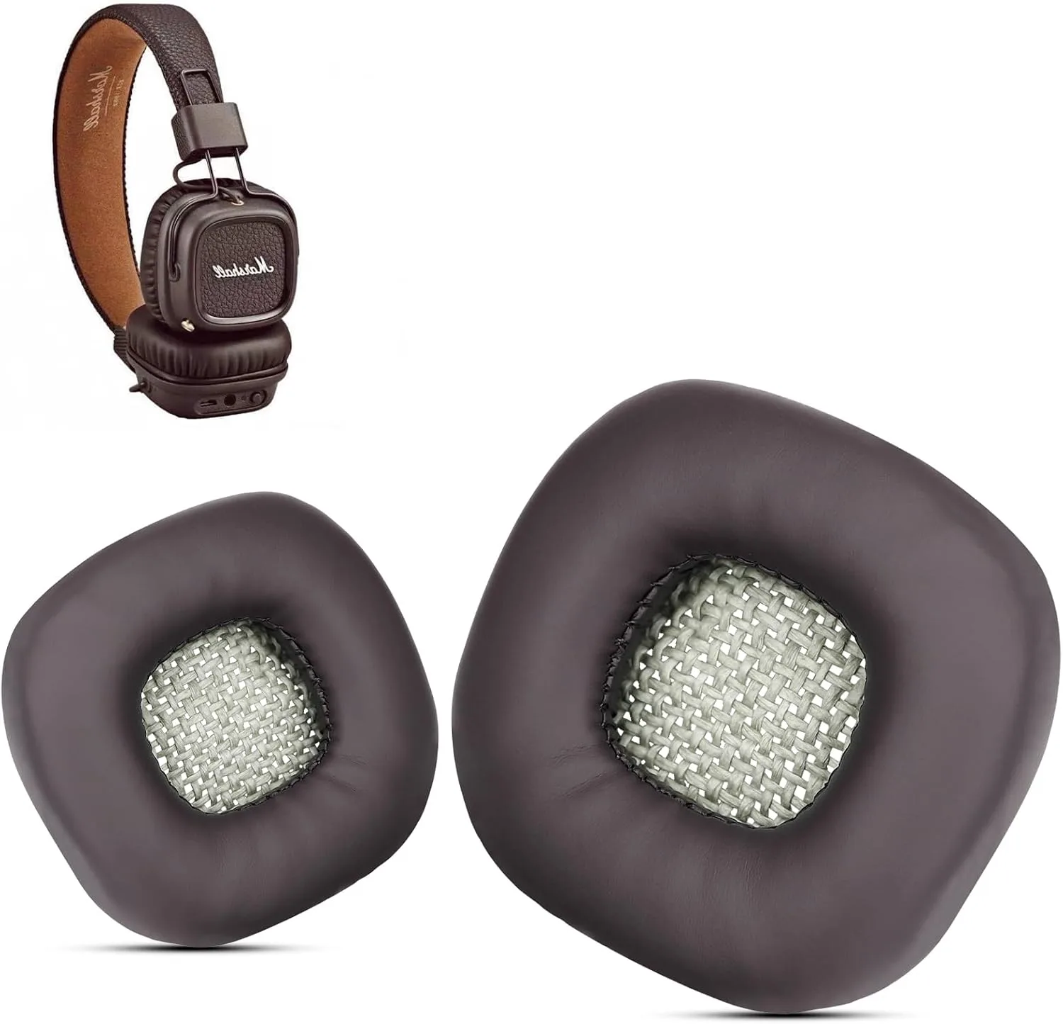 Krone Kalpasmos Replacement Earpads for Marshall Major I/II Headphones, Soft Memory Foam Ear Cushion, Protein Leather Comfort, Noise Isolation, Easy Install, Brown