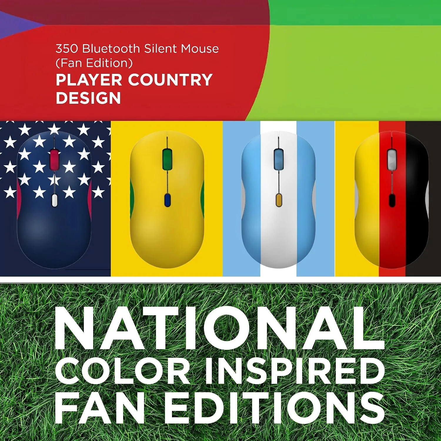 Lenovo 350 Bluetooth Silent Mouse (Fan Edition), Wireless Ergonomic Ambidextrous Design, Bluetooth 5.3, Adjustable DPI up to 2400, 36 Month Battery Life, Recycled Materials, Brazil Flag