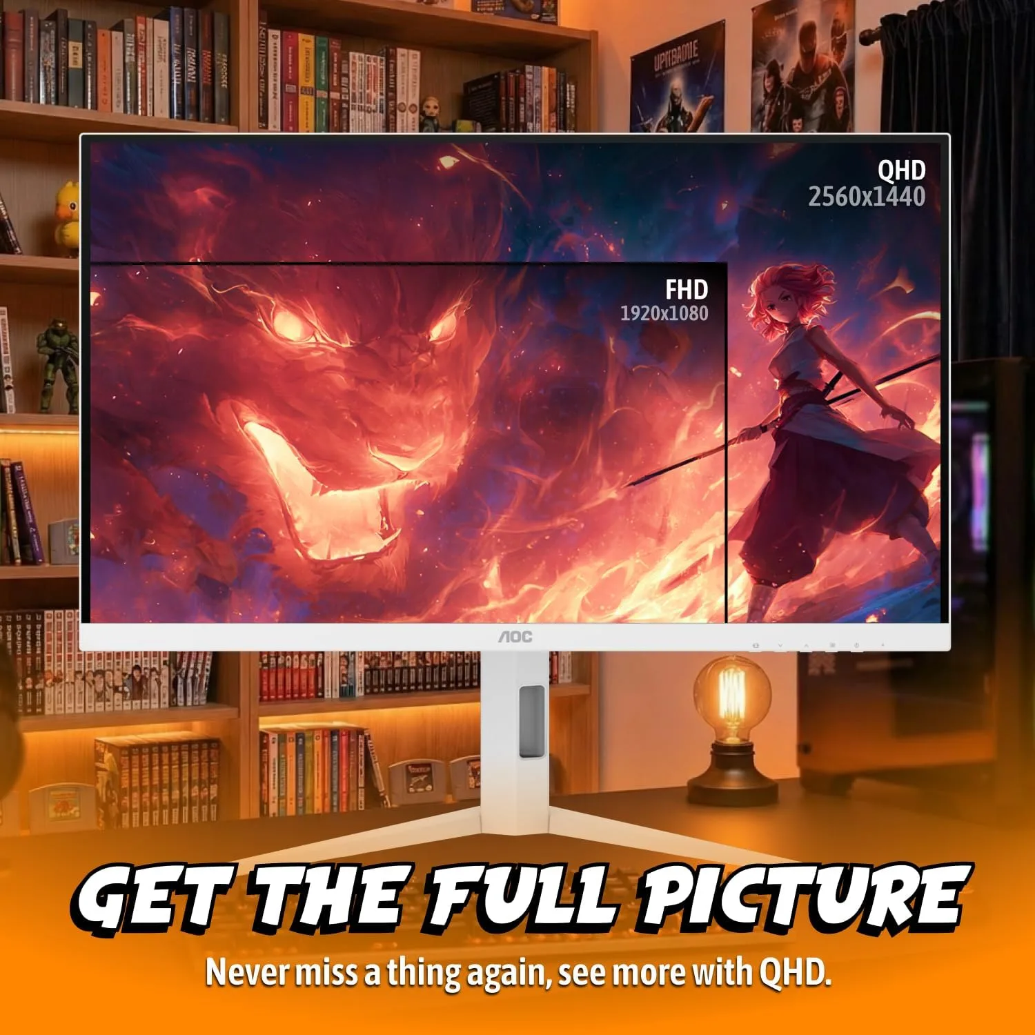 AOC 27 Inch Gaming Monitor QHD 320Hz Mini-LED HDR1000, White, Q27G4SLM/WS