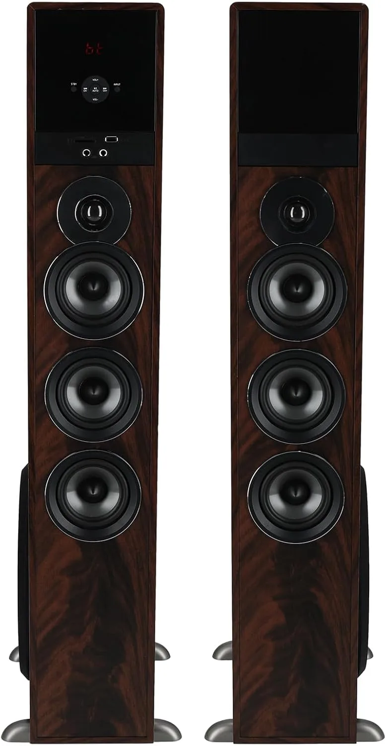 Rockville TM150D Dark Wood Powered Home Theater Tower Speakers, 10" Subs