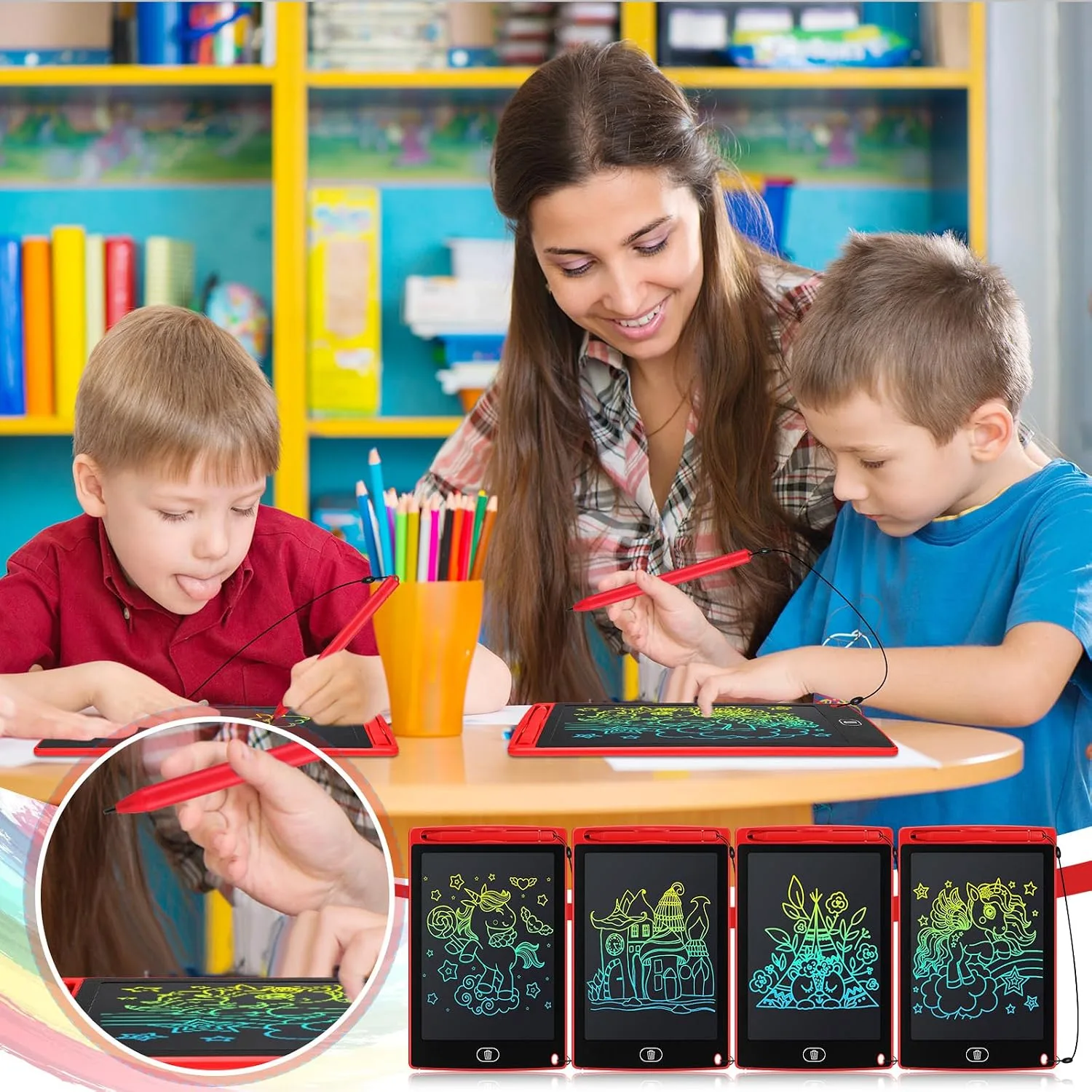 Zhehao 20 Pack 8.5 Inch LCD Writing Tablet Drawing Board,Red,Classic