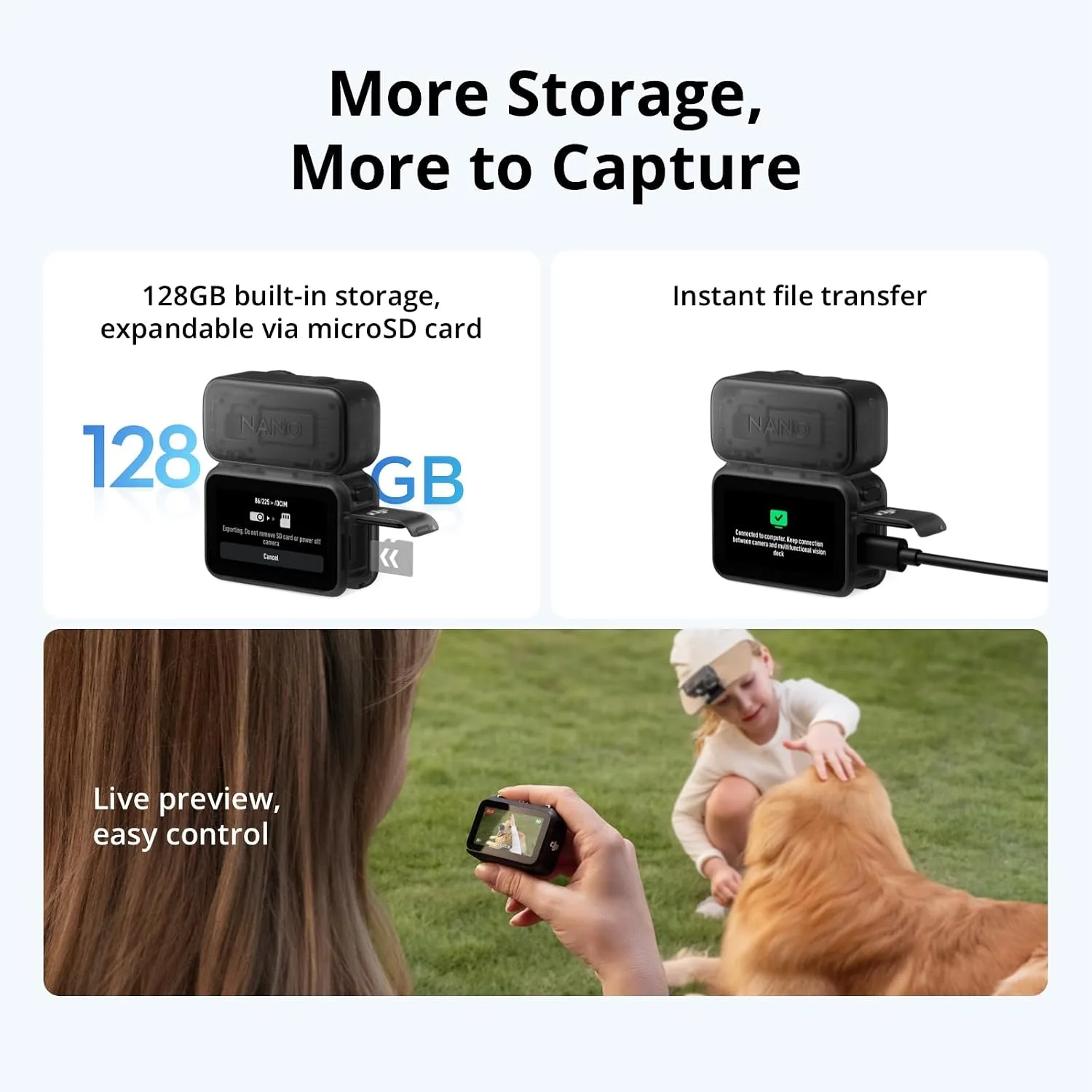 DJI Osmo Nano Standard Combo (128GB), 4K Wearable Camera, 1/1.3″ Sensor