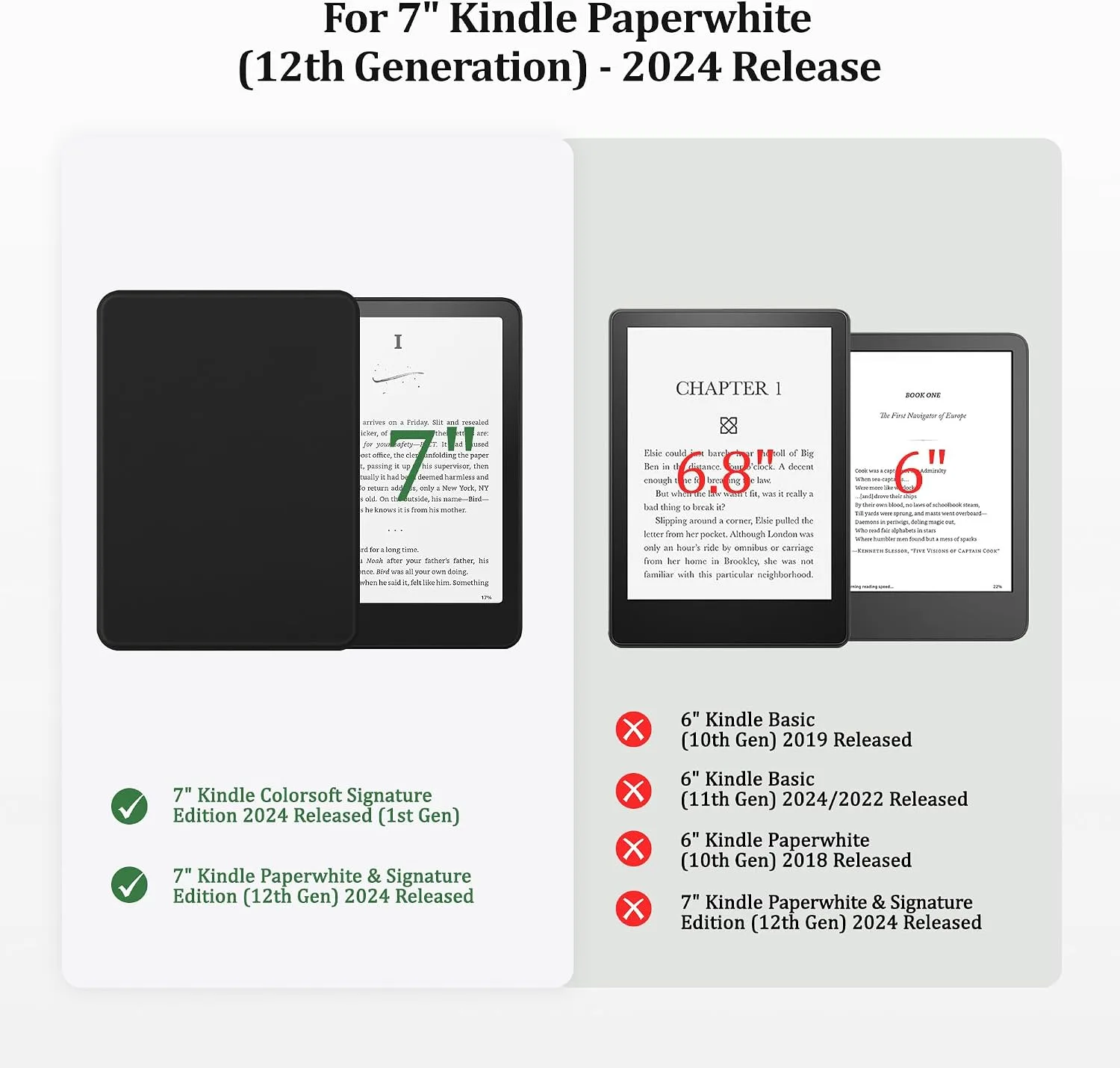 Clear Case for 7'' Kindle Paperwhite 12th Gen 2024 & Colorsoft
