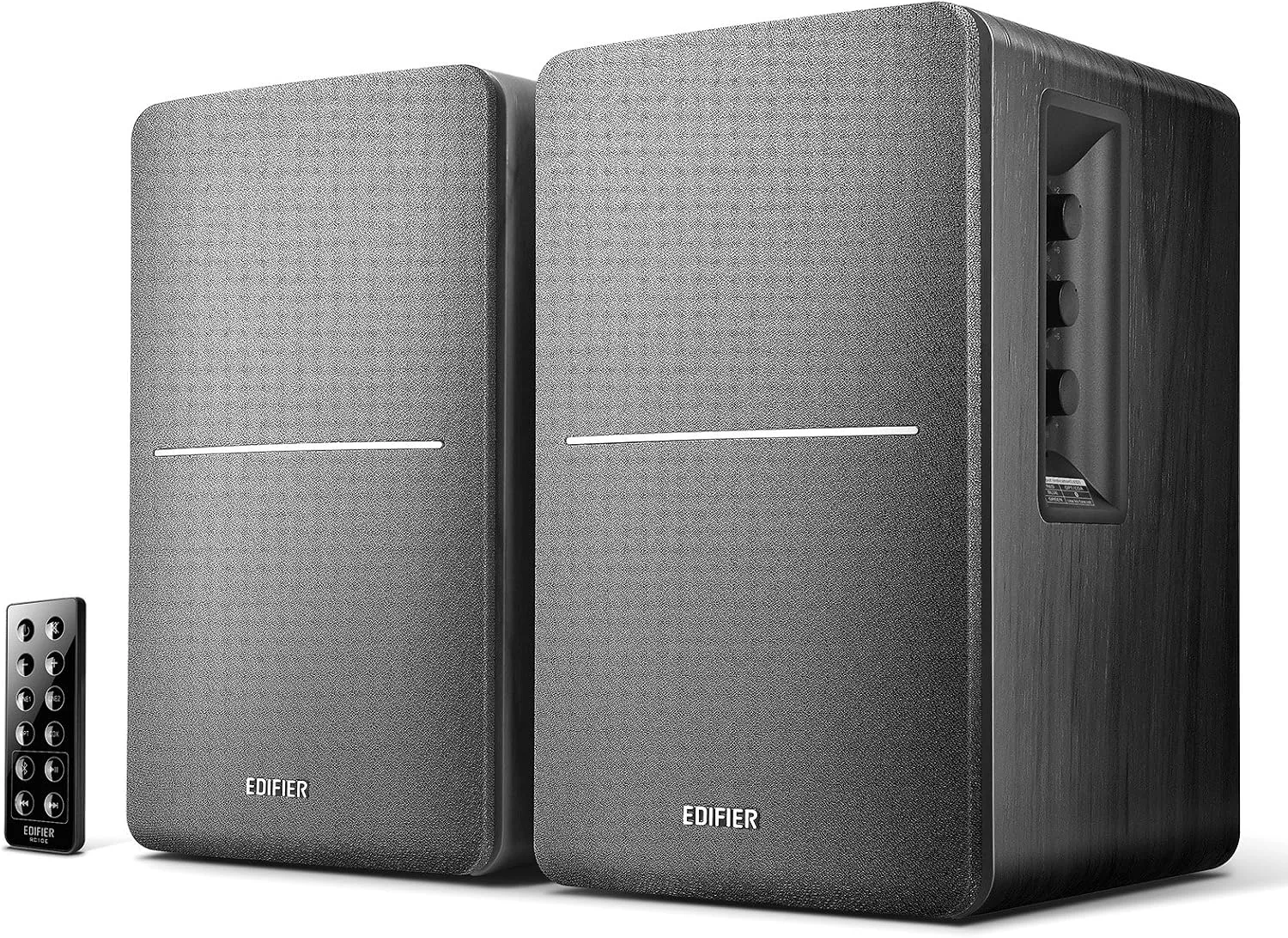 Edifier R1280DB Powered Bluetooth Bookshelf Speakers - Optical Input - Wireless Studio Monitors - 4 Inch Near Field Speaker - 42W RMS - Wood Grain (Black)