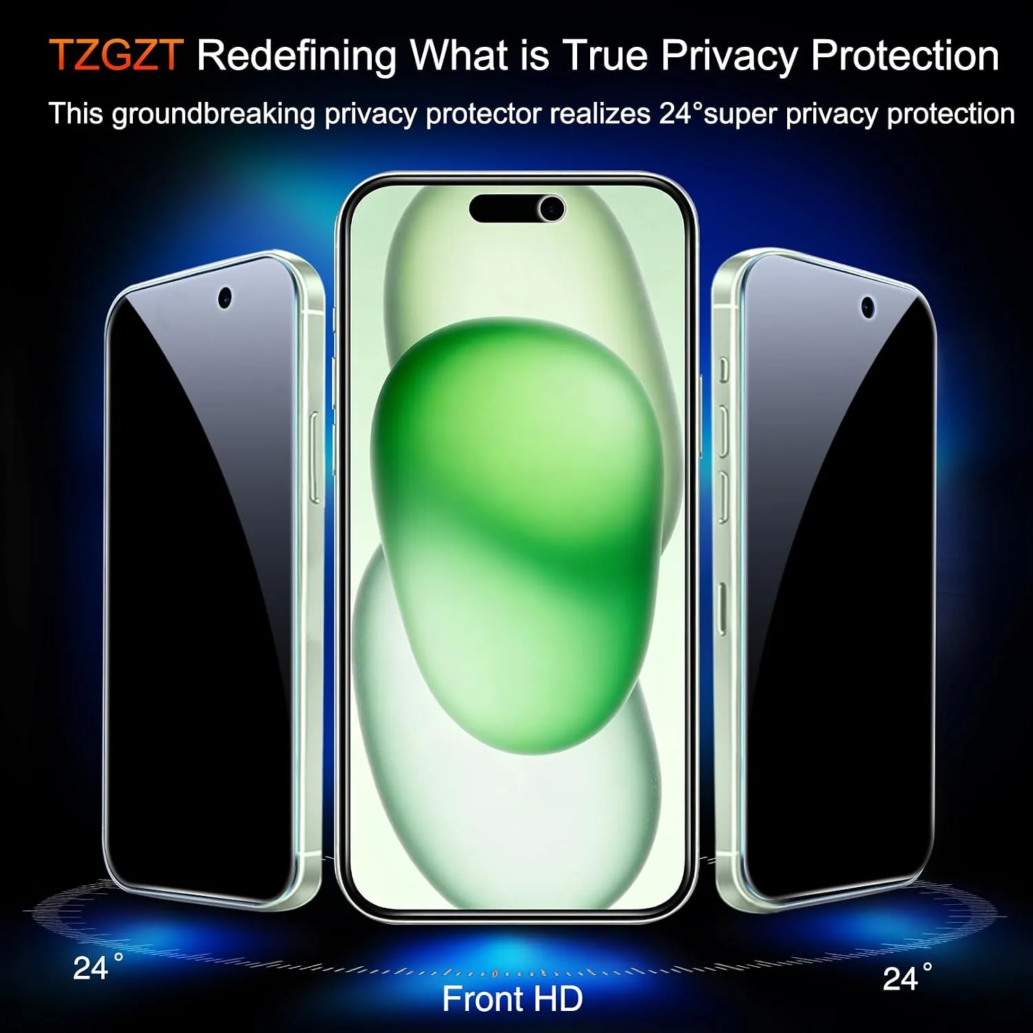 TZGZT Privacy Screen Protector for iPhone 15, Tempered Glass, Case Friendly