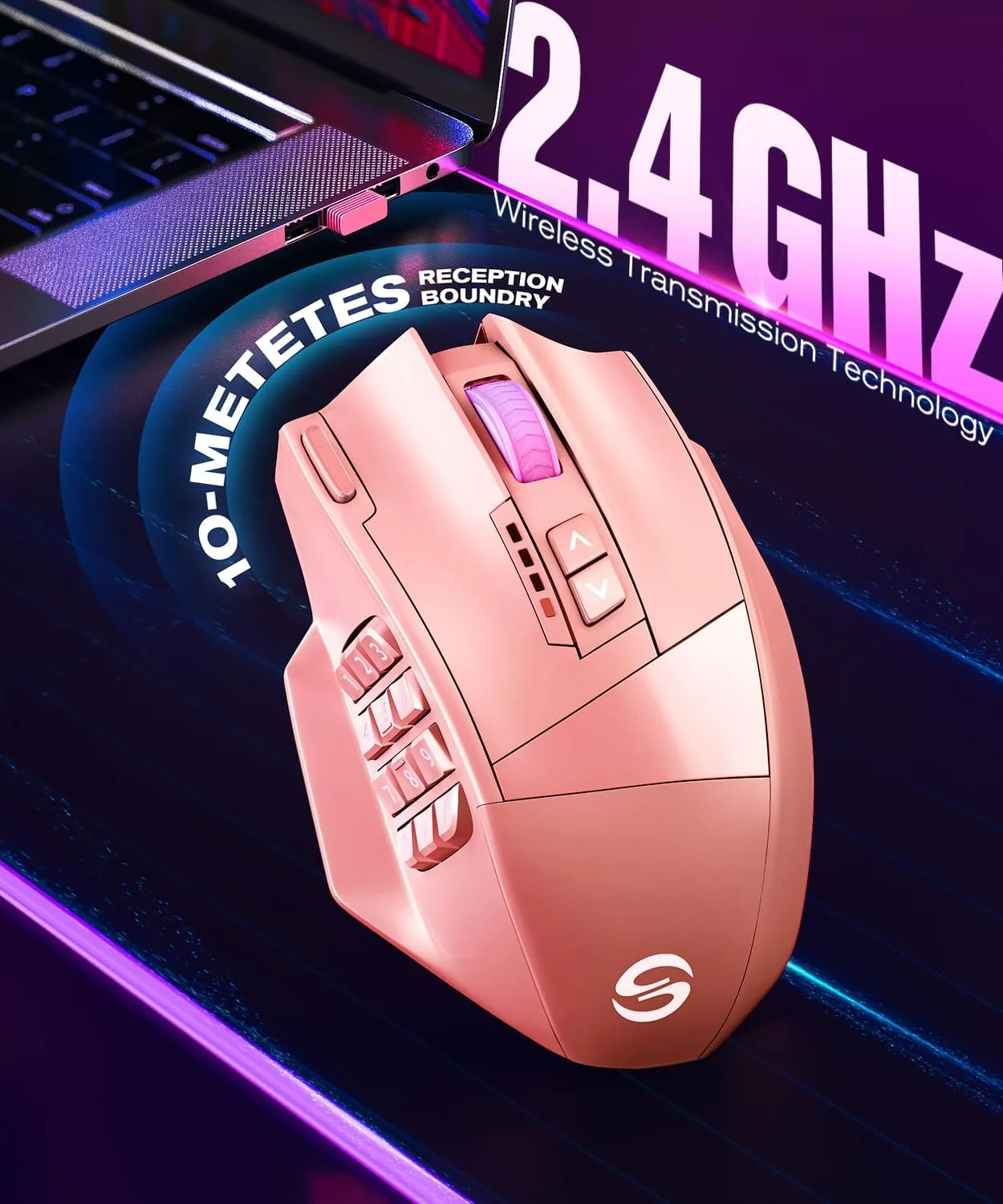 UtechSmart Venus Pro Wireless MMO Gaming Mouse 16,000 DPI Optical Sensor