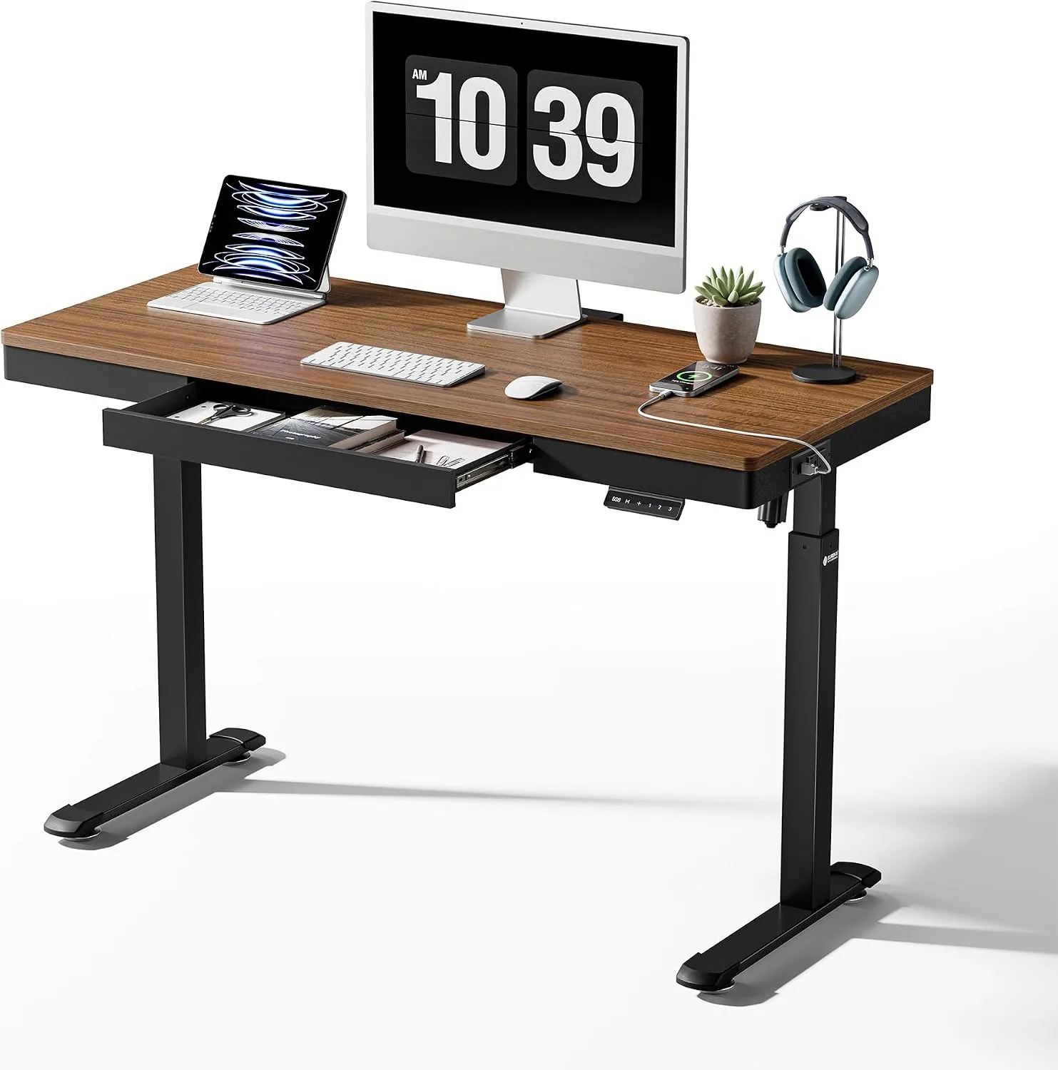 EUREKA ERGONOMIC Electric Standing Desk with Drawer, 55 Inch, Walnut Finish