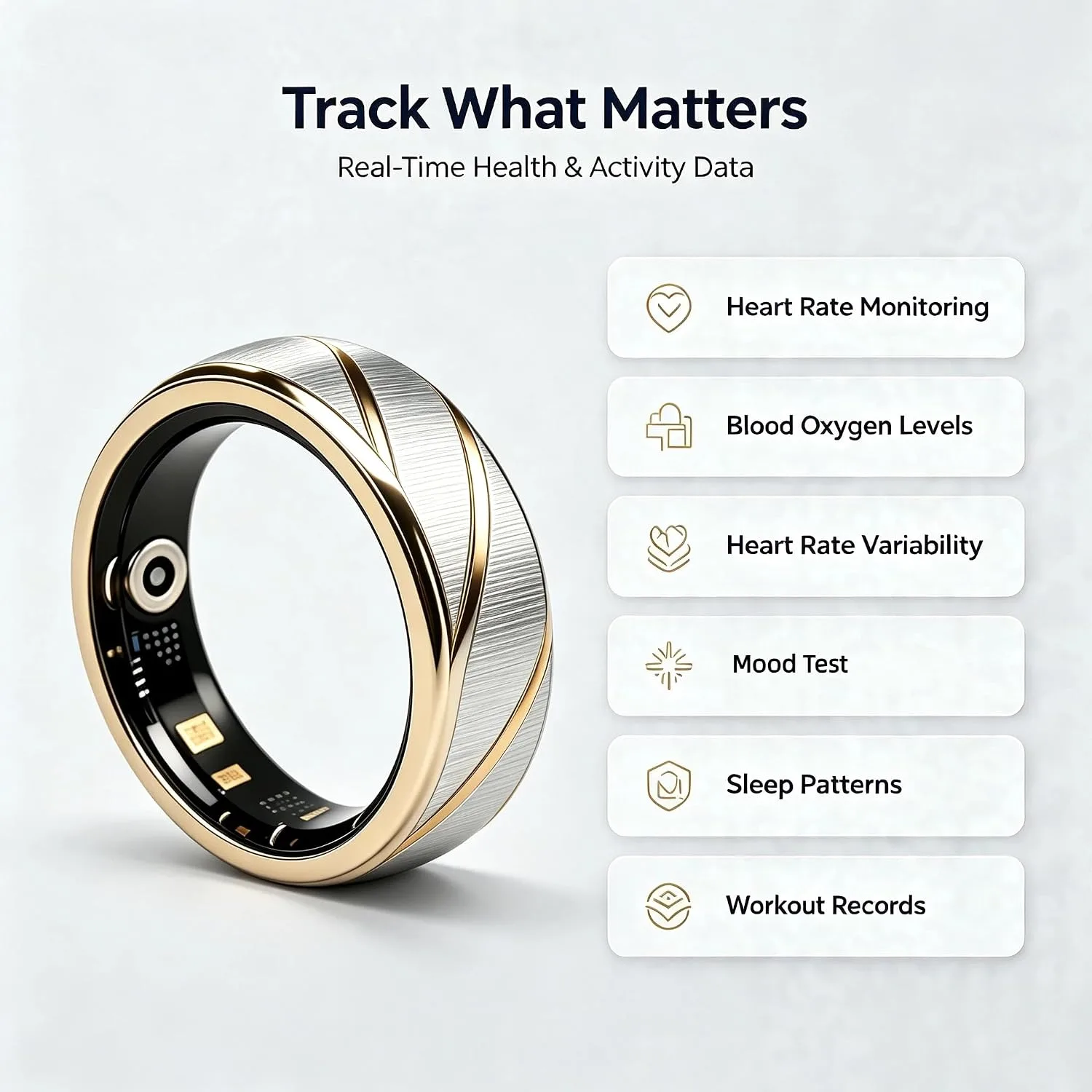 Smart Ring for Women Men, Two-Tone Gold Silver Health Tracker Ring with Sleep Heart Rate Blood Oxygen Monitor, Waterproof Titanium Smart Rings, Fitness Activity Tracker Ring for Sports Daily Wear #9