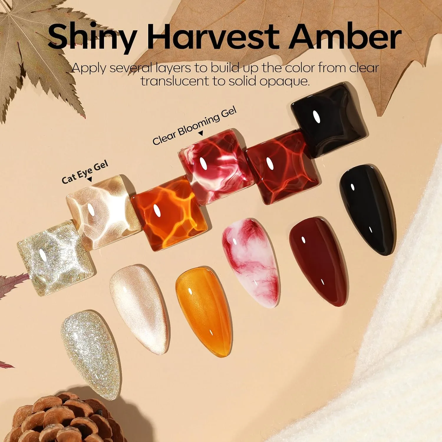 modelones Cat Eye Gel Nail Polish Set Jelly 6Colors Black Nude Brown