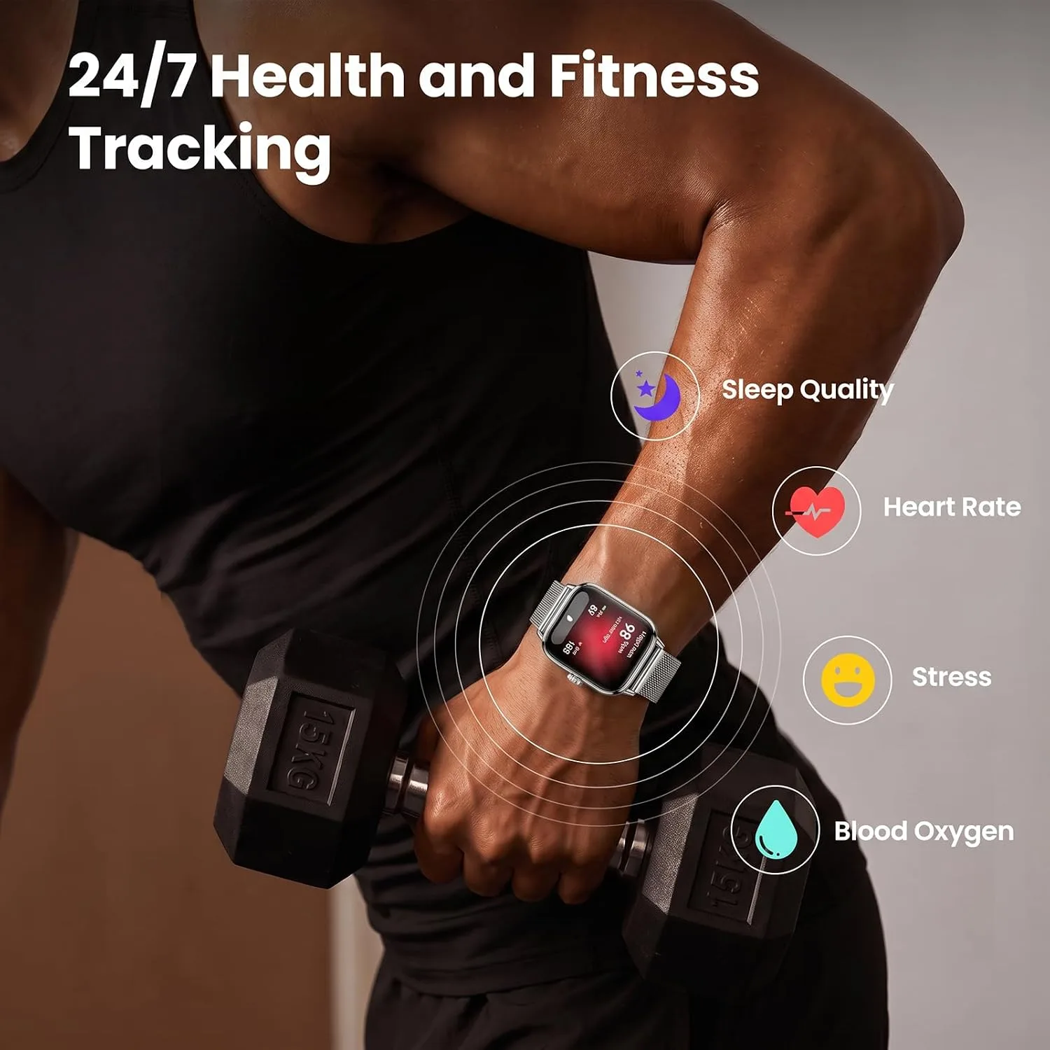Smart Watch for Women Men, Health and Fitness Watch for iPhone/Android, Make Call and Message Notice, 24/7 Heart Rate/Sleep/SpO2 Tracker, 1.85" HD Smartwatch with 110 Sport Modes, IP68 Waterproof