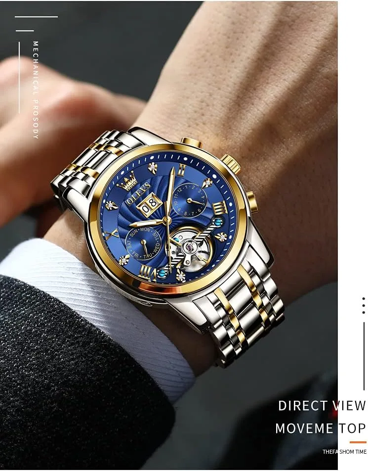 OLEVS Automatic Gold Watches for Men Luxury Classic Stainless Steel