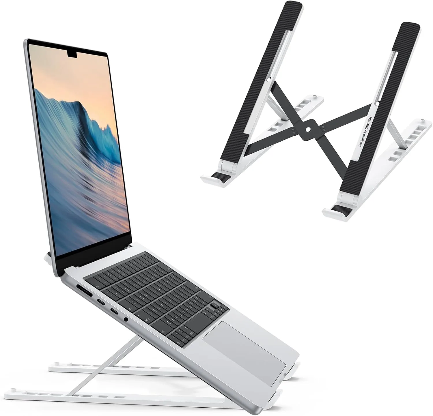 Base para laptop Omoton ajustable 7 niveles 10-15.6 pulgadas blanca