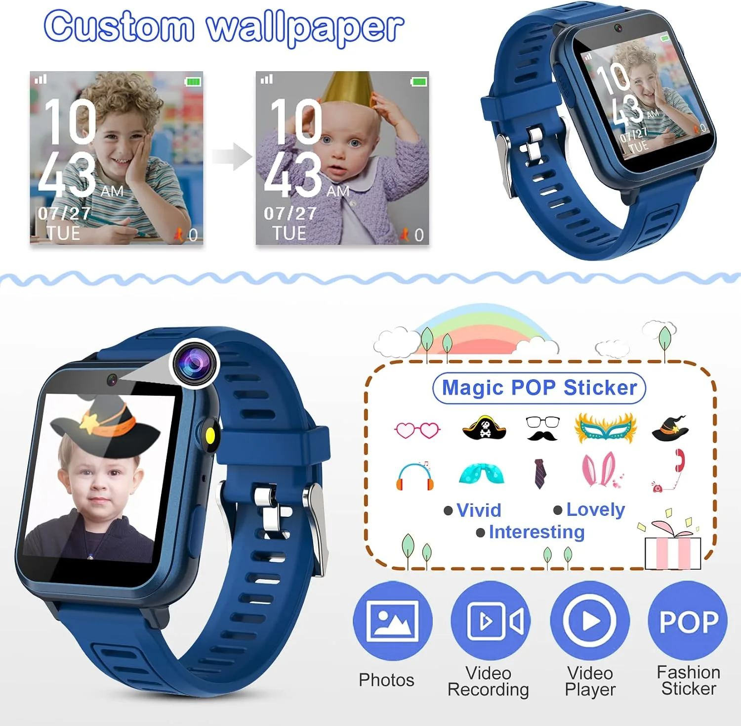 Smart Watch for Kids with 39 Games Alarm Clock, Touchscreen Calendar Camera