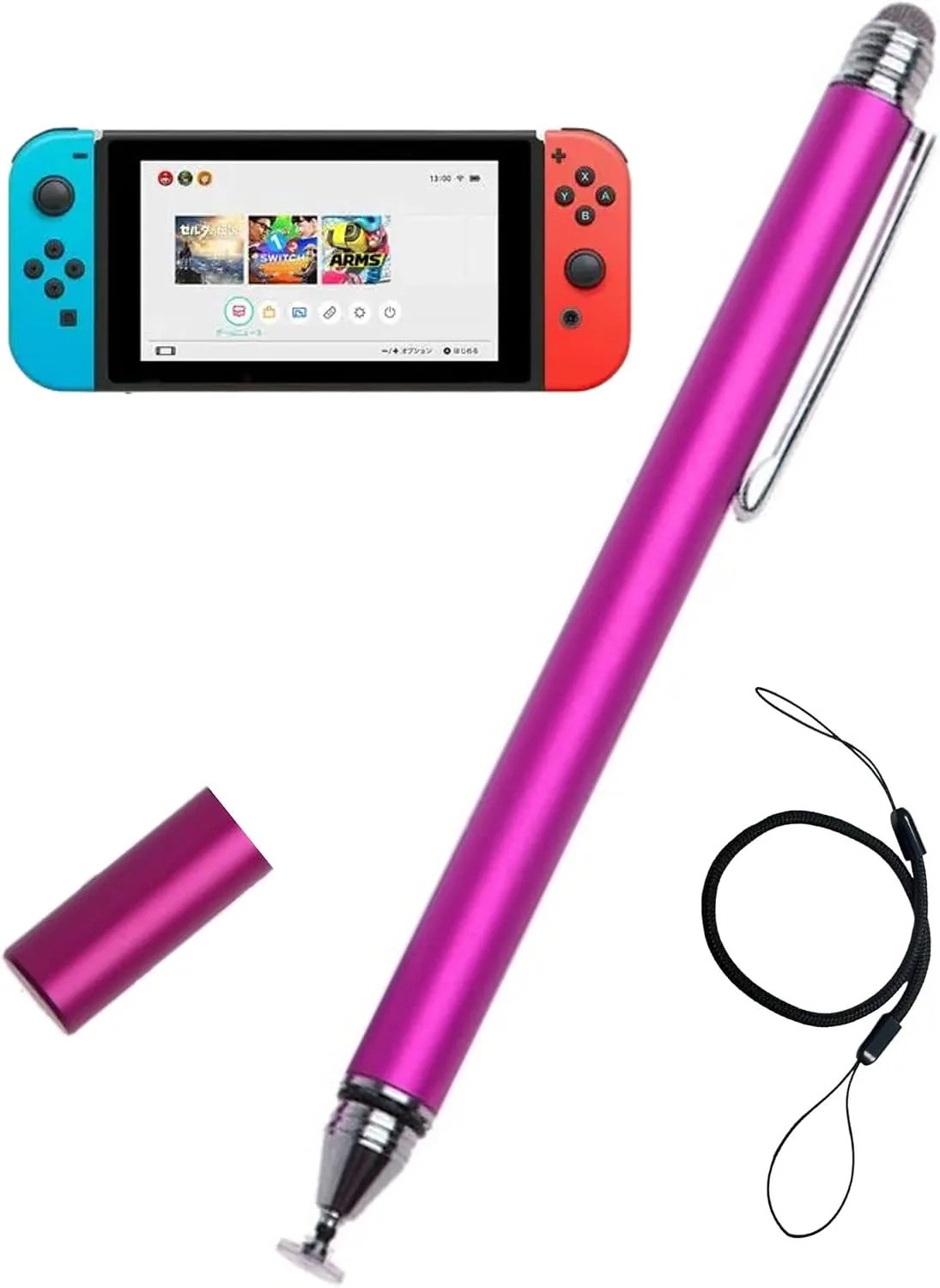 Lápiz Stylus 2 en 1 Fllynewrite para Nintendo Switch con cordón Rosa