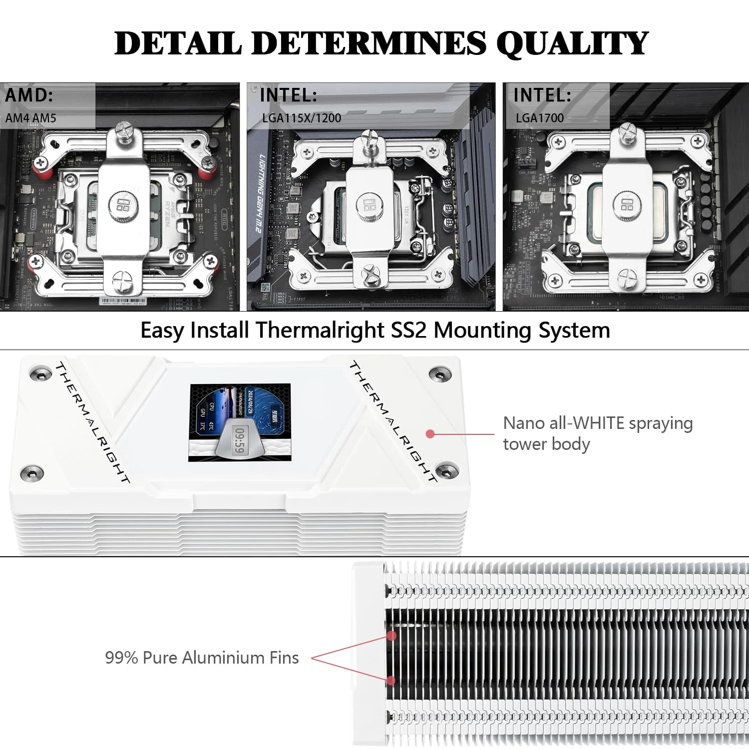 Thermalrlght Assassin Spirit 120 Vision ARGB White CPU Air Cooler,Desktop Heatsink Cooler with 154mm High,PC Display Screen Cooler of 1.54in,240*240 Resolving Power,for LGA1851/1700,AM5,CPU Radiator