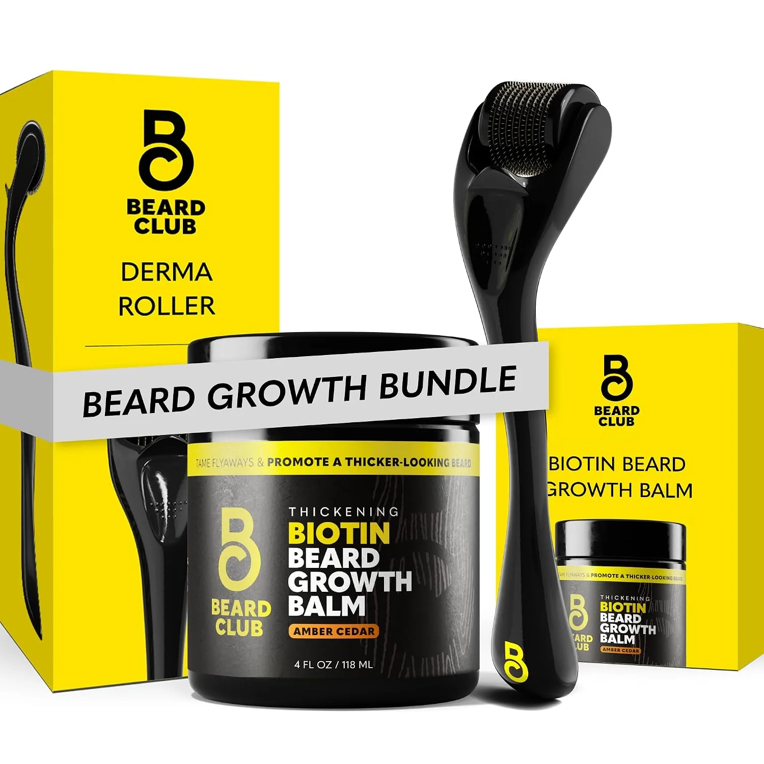 The Beard Club Derma Roller and Biotin Beard Balm Bundle - Mens Grooming Kit with 540 Titanium Microneedle Face Roller 0.25 mm and Thickening Shea Butter Balm for Facial Hair and Skin Care