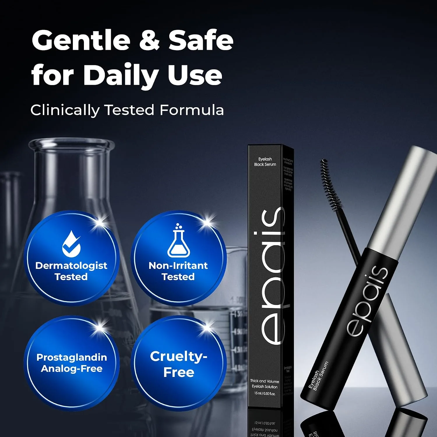 Epais Eyelash Black Tinted Serum, 2-in-1 Lash Growth Enhancer and Tinting Treatment, 7 Peptides and Biotin Formula for Longer Thicker Lashes, Charcoal-Based Black Food Complex, Korean Lash Care