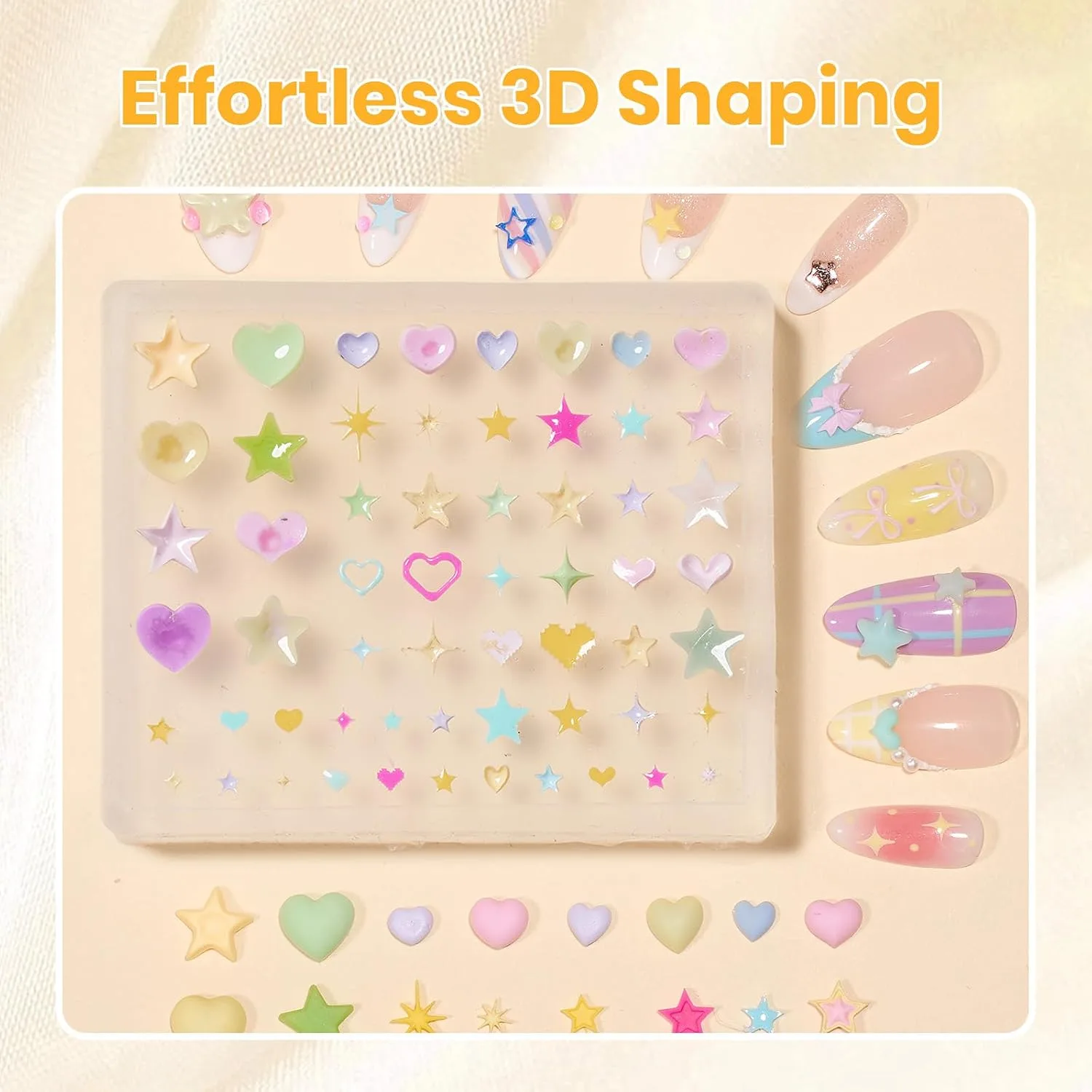 Beetles Clear 3D Solid Builder Nail Gel Kit, 2 Pcs 3D Gel with 3D Mold