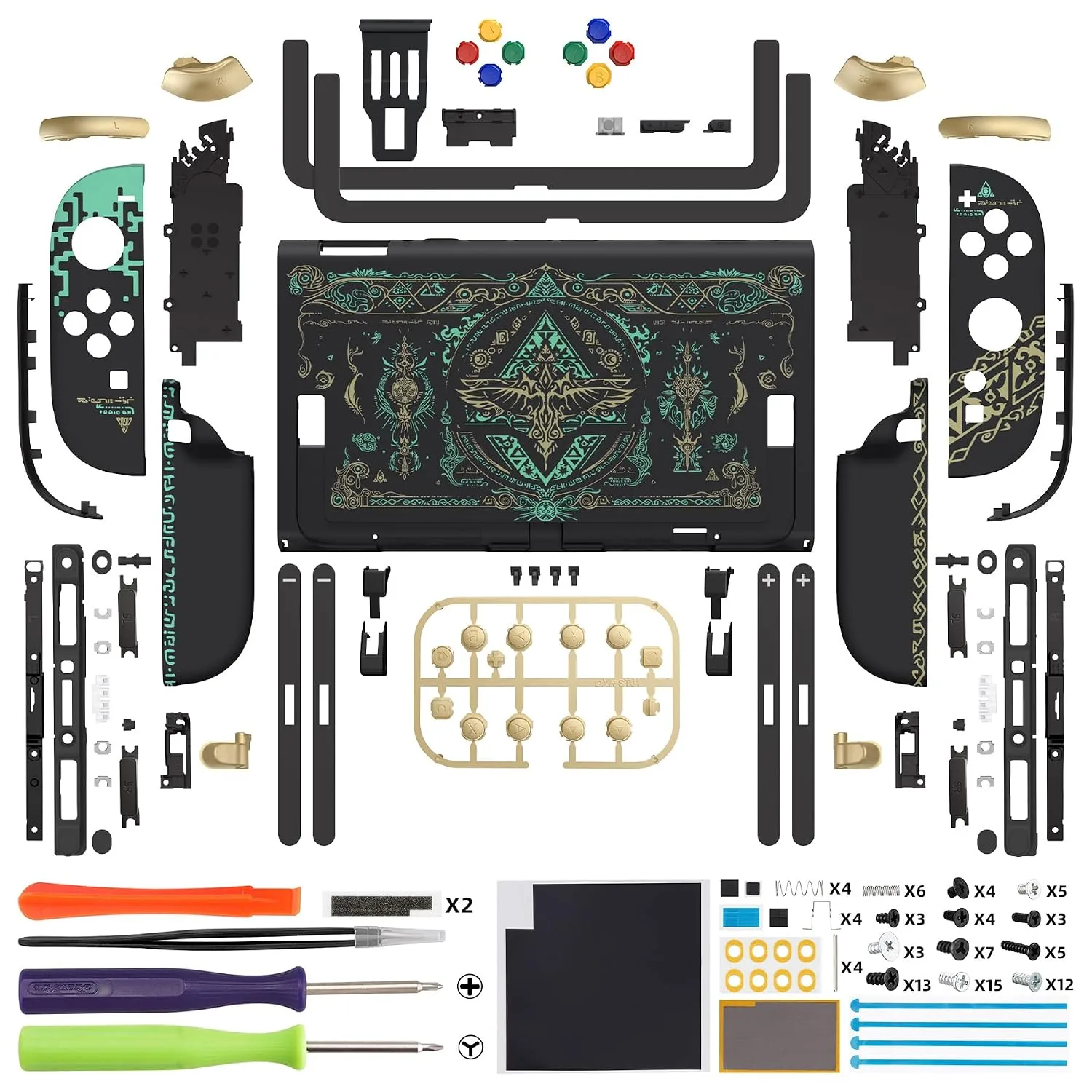 eXtremeRate DIY Replacement Shell Buttons for Nintendo Switch 2, Full Set Back Plate Controller Housing with Buttons for Switch 2 Handheld Console & Joycon 2 - Deluxe Version - Totem of Kingdom Black