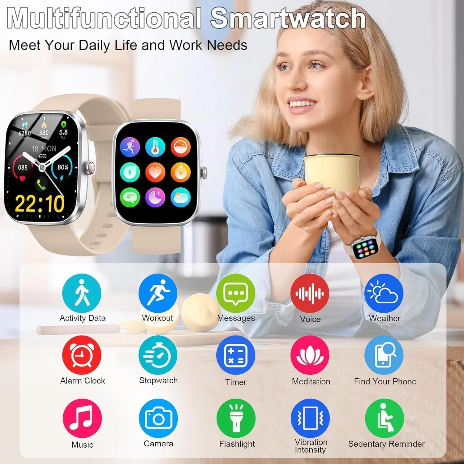 Smart Watch for Men Women, 1.91" Smartwatch (Answer/Make Call) Beige