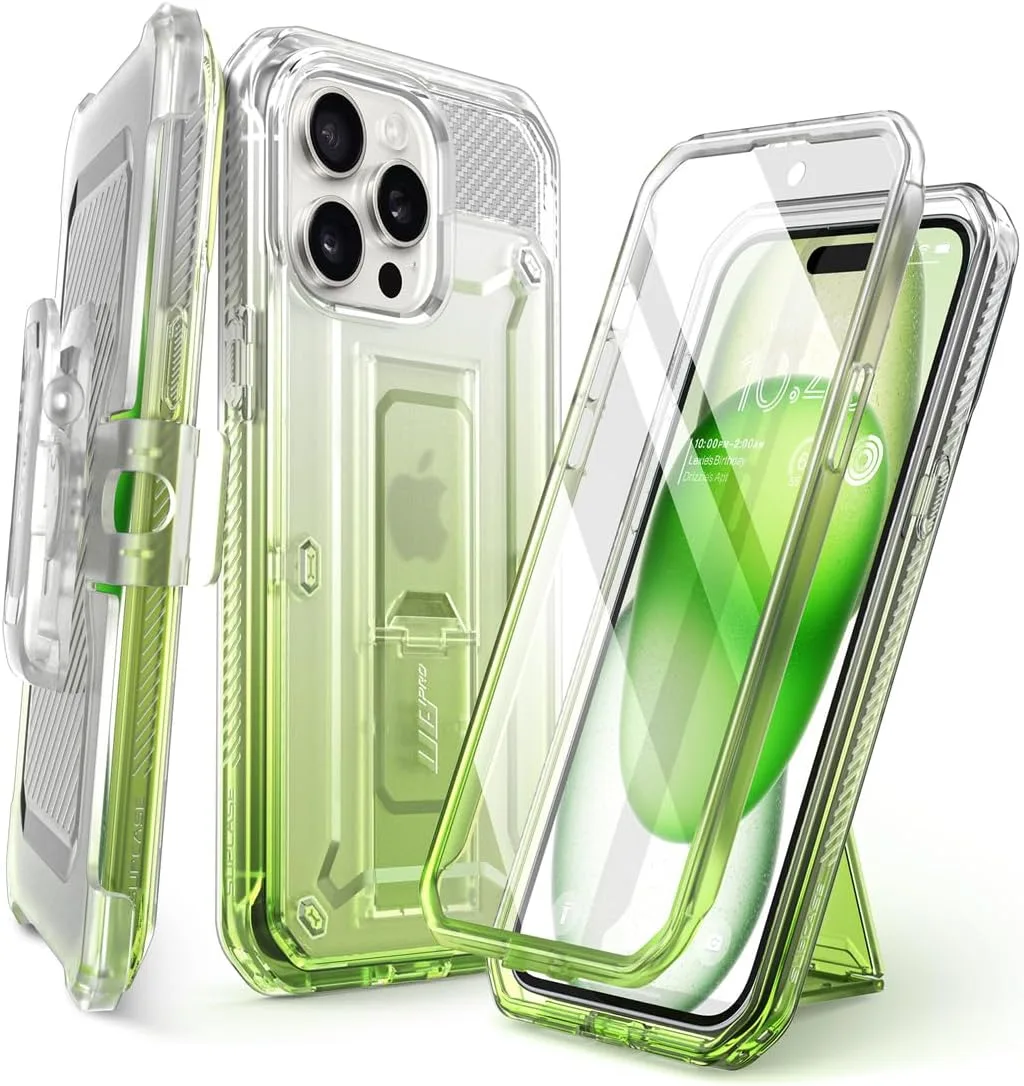 SUPCASE for iPhone 15 Pro Max Case with Stand & Screen Protector, GradGreen