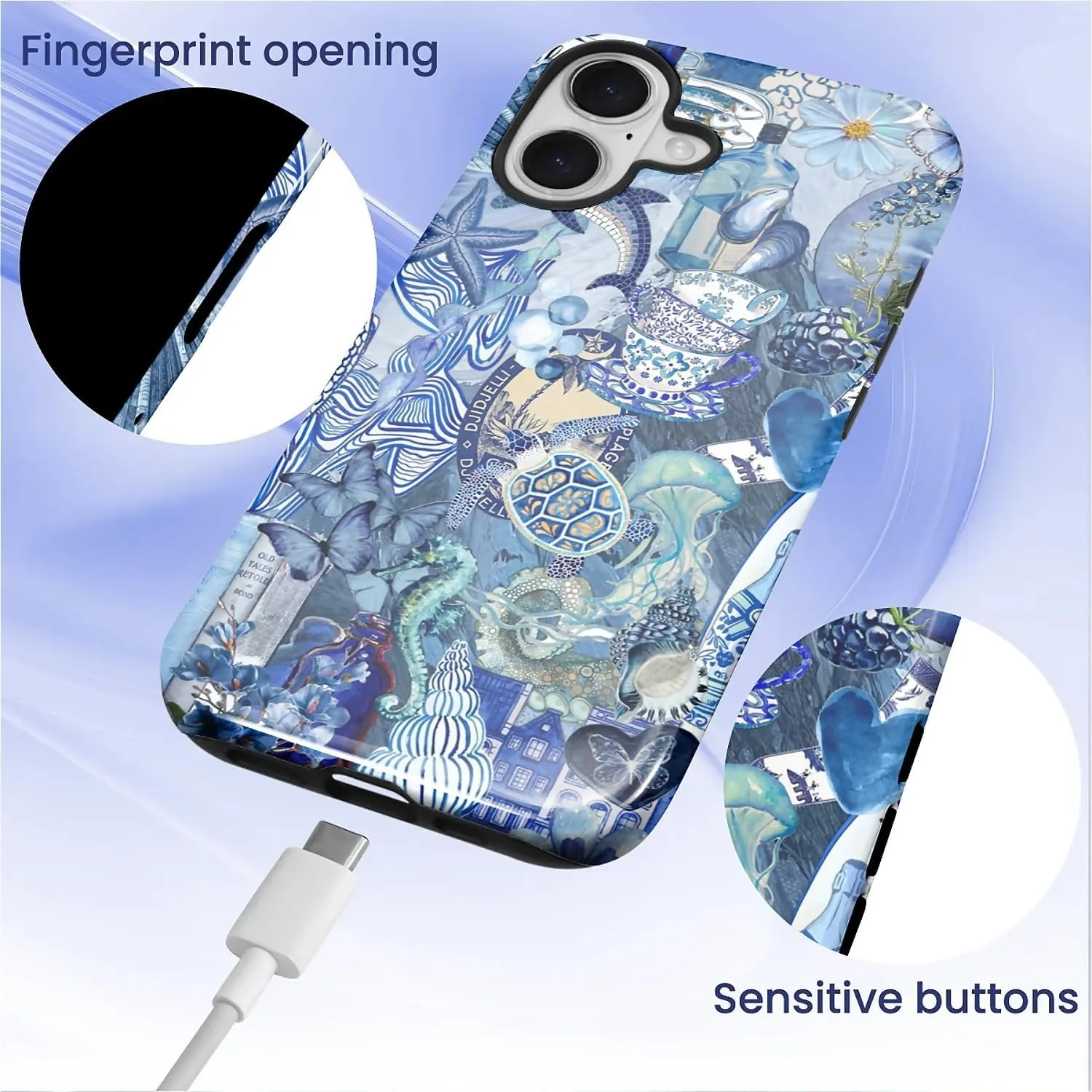 DAIZAG Case for iPhone 17,Mixed 2 Layer Design Shockproof Soft TPU Ddouble Protection Phone Case for iPhone 17-Blue Book Sea Life World