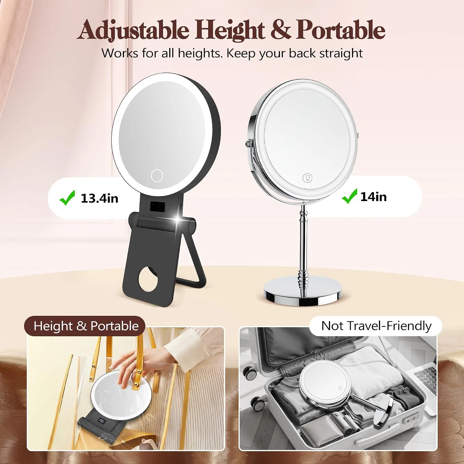 B Beauty Planet Magnifying Mirror with Light 30X, 2000mAh 1X/ 30X Makeup Mirror with Standable Base & Tweezers, 3 Color Modes with Adjustable Brightness& Smart Display, Foldable for Travel Black