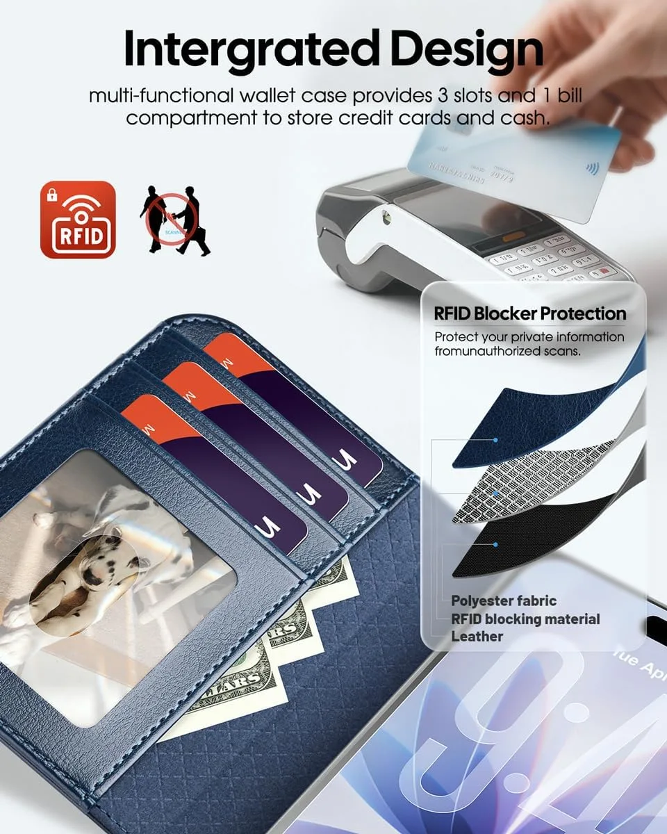 OCASE for iPhone Duo Wallet Case with Card Holder, Blue