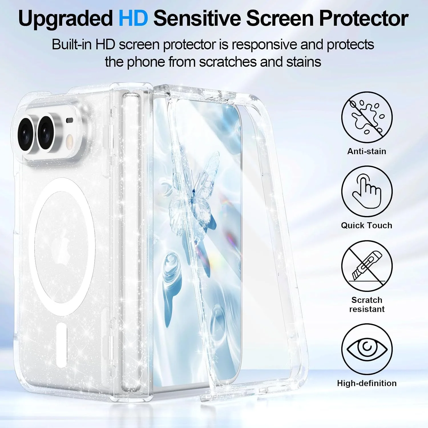 for iPhone Duo Case Magnetic Clear Sparkle with Hinge Protection