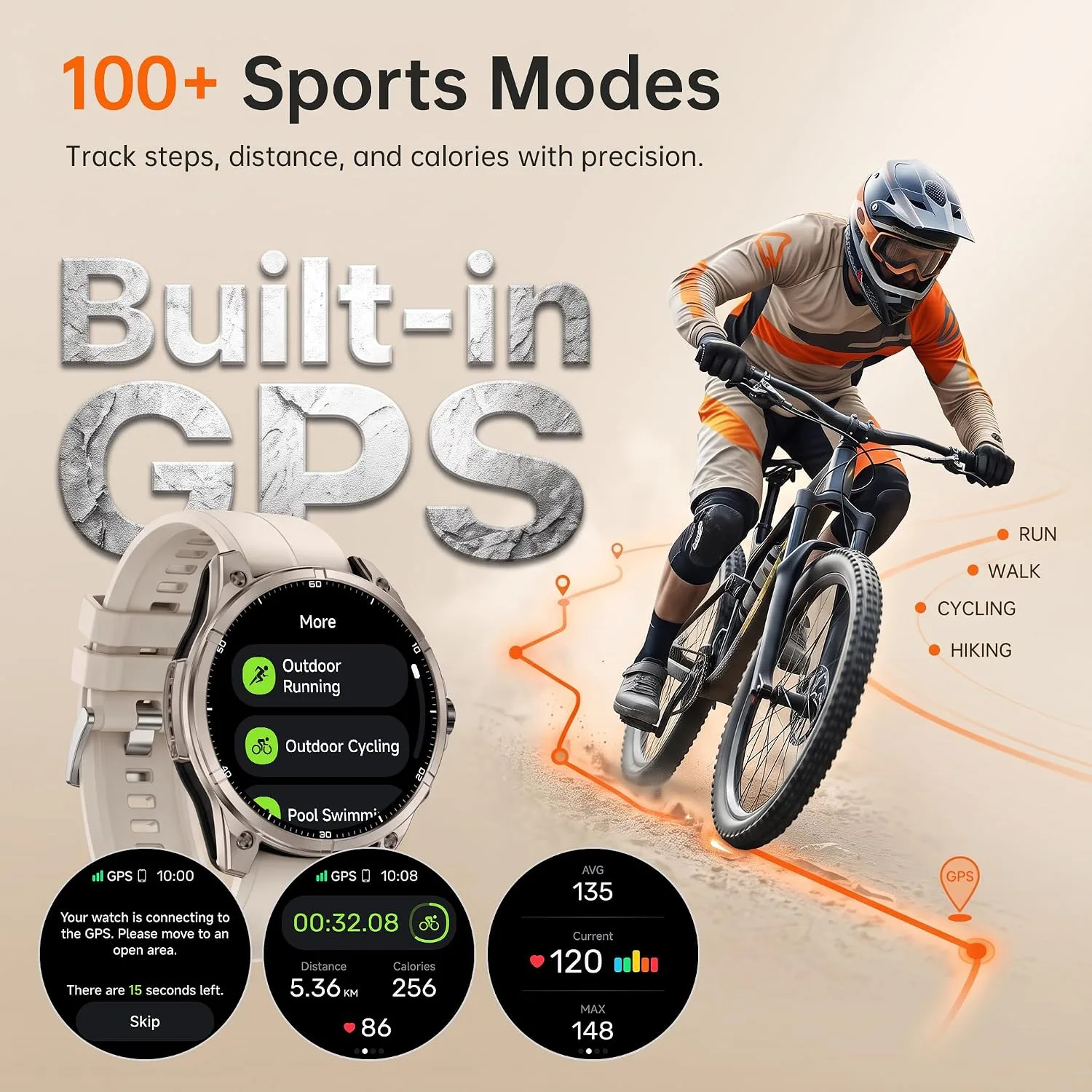 SOUYIE GPS Smart Watch for Men, 1.43" AMOLED Display Rugged Fitness Tracker