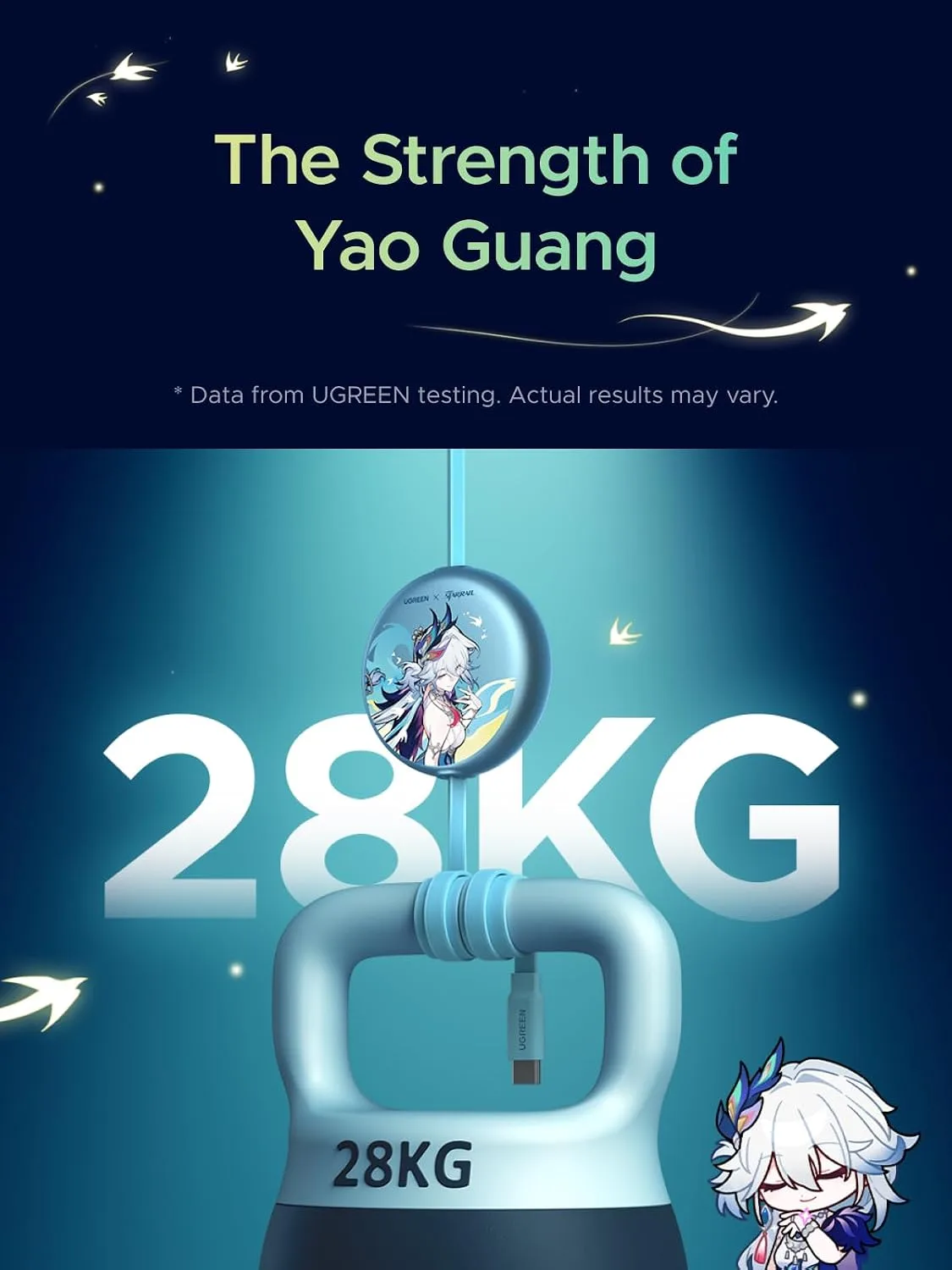 UGREEN Nexode 100W Retractable Cable Honkai: Star Rail, Glacier Blue, 3.3ft