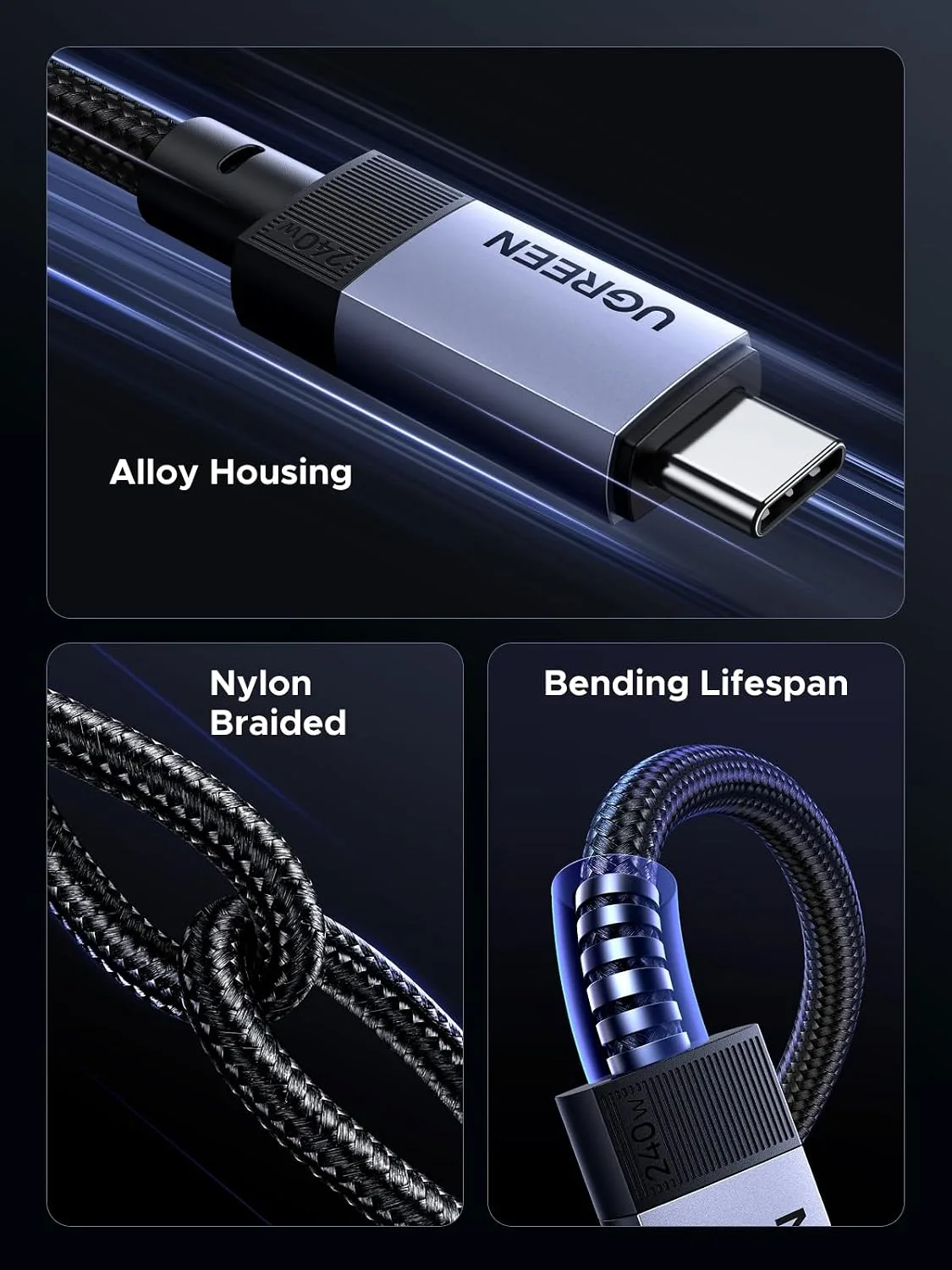 UGREEN 240W USB C Cable Gen2 10Gbps USB 3.2, 4K 60Hz Video Output Fast Charging Compatible with iPhone 17/16/15 Pro Max, NVMe SSD, Monitor, Galaxy S26/S25/S24 Ultra, MacBook Pro, 3.3FT (Pack of 2)