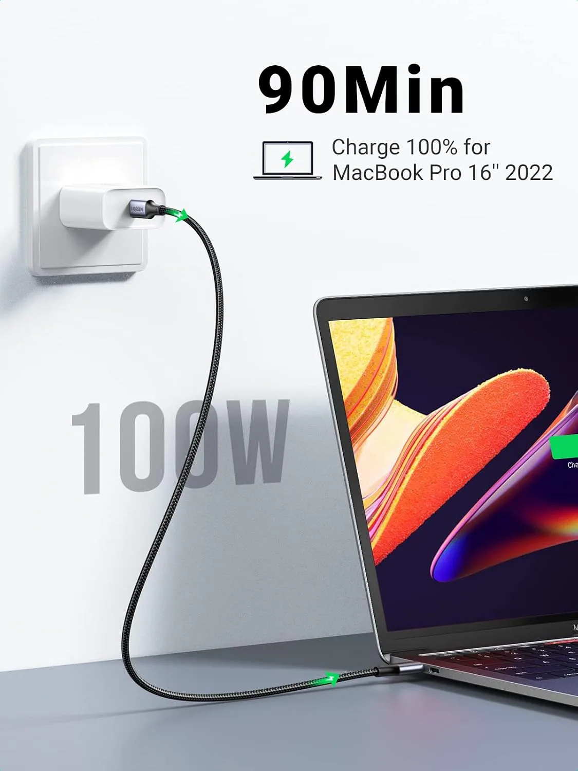 UGREEN 100W USB C to USB C Cable, Fast Charging, 2-Pack, 1.6ft, Black