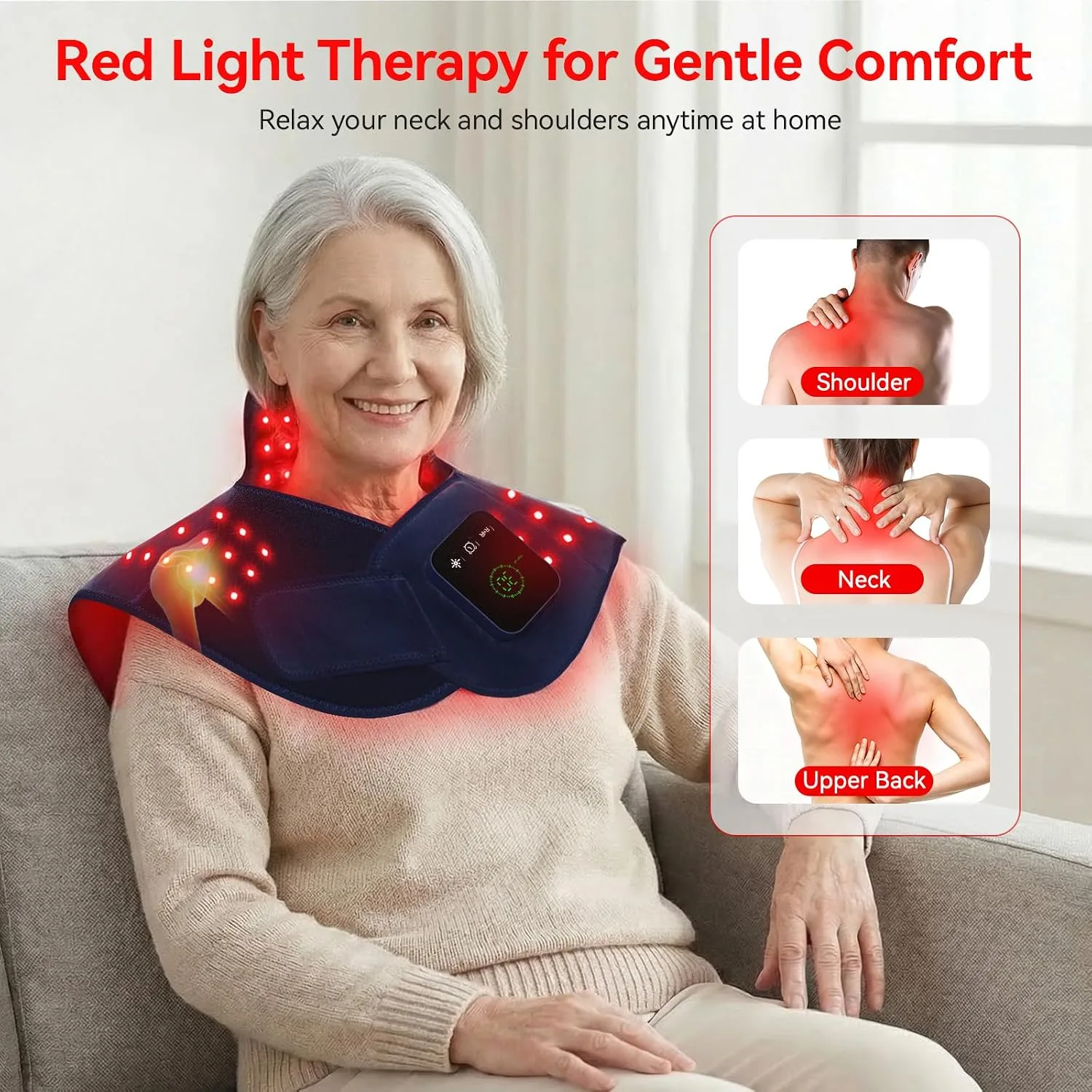 RICIAL Red Light Therapy for Neck Shoulder, 660nm & 850nm Infrared Light Therapy Wrap, Cordless 5000mAh Rechargeable Light Therapy Pad with Timer & Pulse Modes for Home Use (Blue)