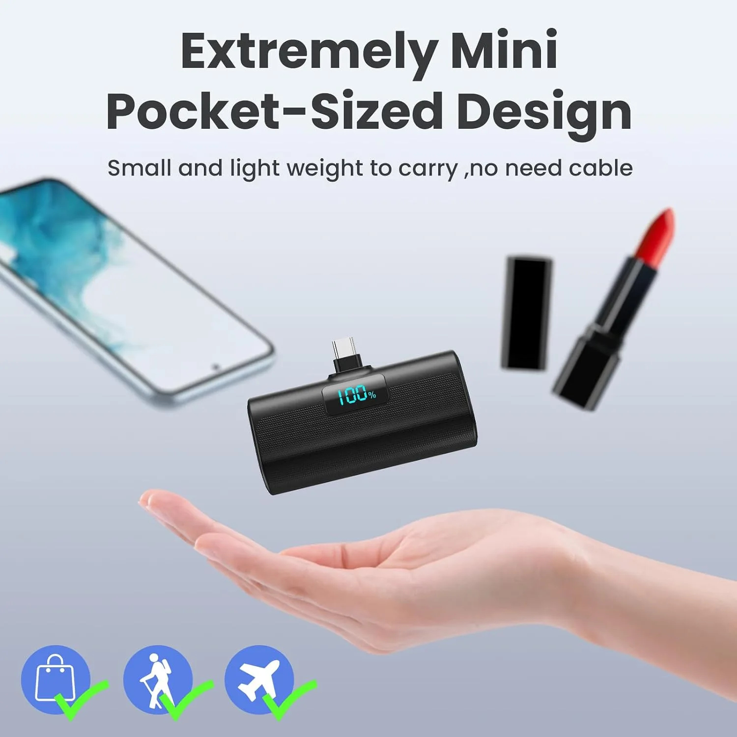 [2-Pack]Portable Charger for iPhone 16/15 Series,5200mAh PD USB C Power Bank Built-in USB-C Connector,Battery Pack Compatible with iPhone 16/16 Plus/16 Pro/16 Pro Max/15 Series,Android (Black+Black)