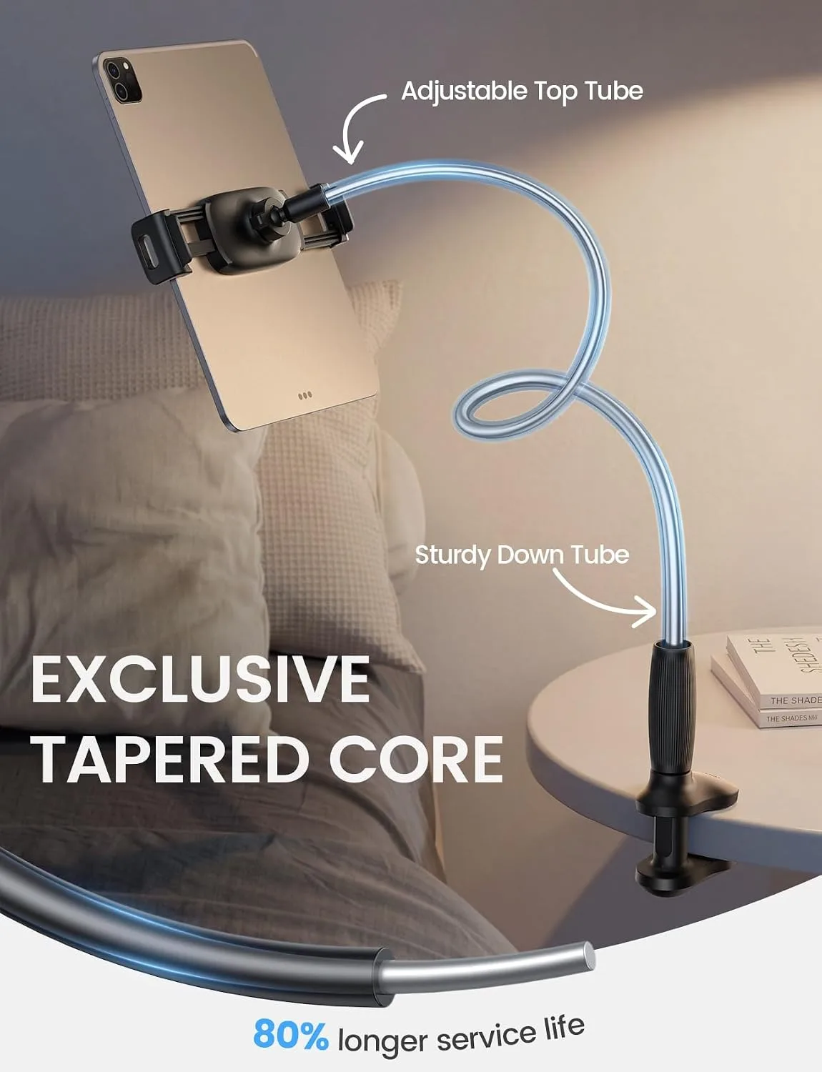 Lamicall Gooseneck Tablet Holder for Bed, Unique Tapered Flexible Arm