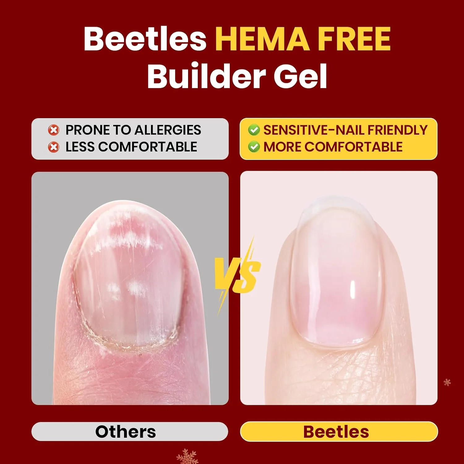 Beetles Builder Gel Nail Kit HEMA-Free, White Red Colors & Base Top Coat