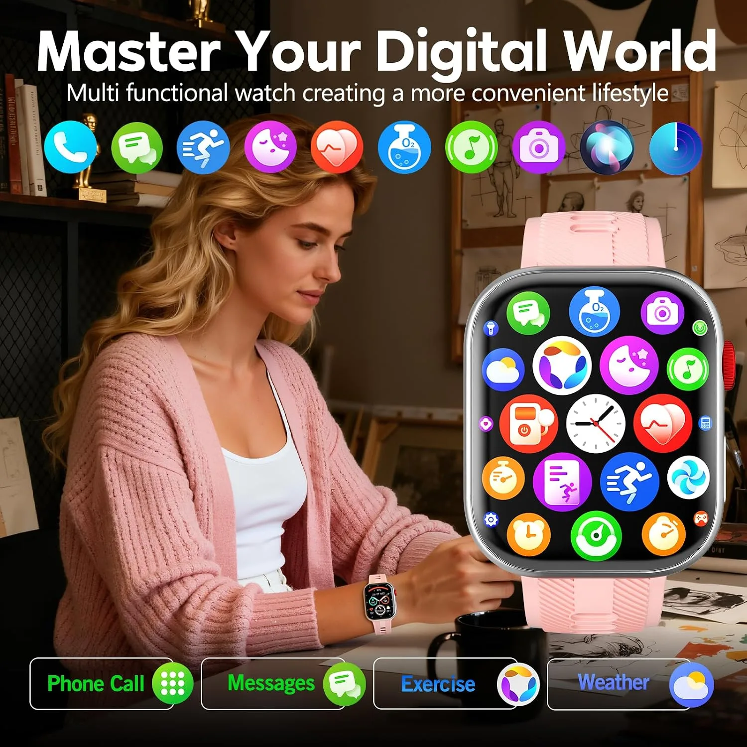 Smart Watch for Men & Women, 1.88" HD Screen, 120+ Sports Modes, Pink