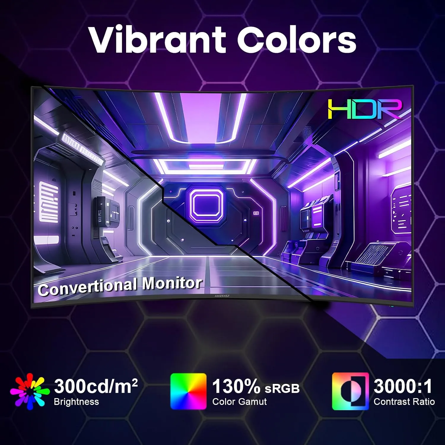 Amzfast 27 inch 200Hz Curved Gaming Monitor, FHD 1080p with Built-in Speakers, FreeSync, MPRT 1ms, 130% sRGB, 3000:1, 1500R, VESA Mount, HDMI 2.0&DP 1.4, 12 Months Warranty, AMZG27C1