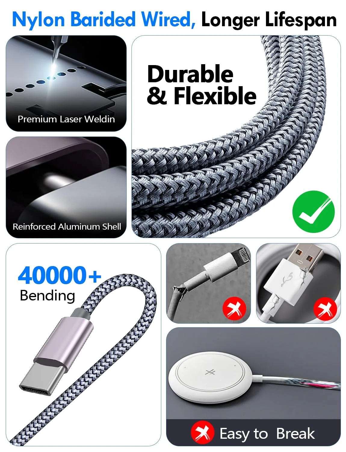 2Pack Travel Essentials for Apple Watch Charger,3-in-2 Multi Charging Cable
