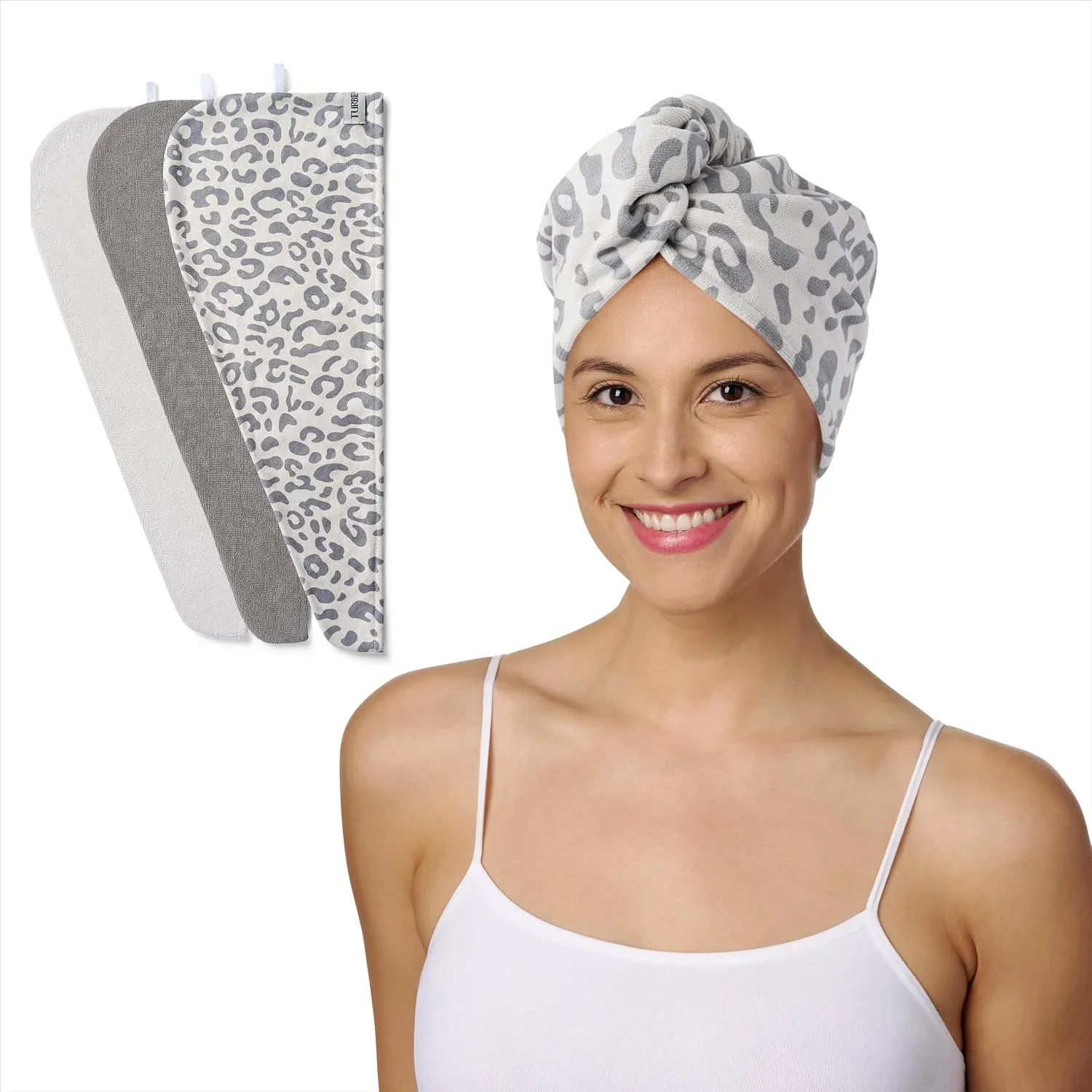 Turbie Twist 3-Pack Microfiber Hair Towel for Beauty, Travel, Gifting - Hair Wrap Turban for Straight, Wavy & Curly Hair - Premium Personal Care - Snow Leopard