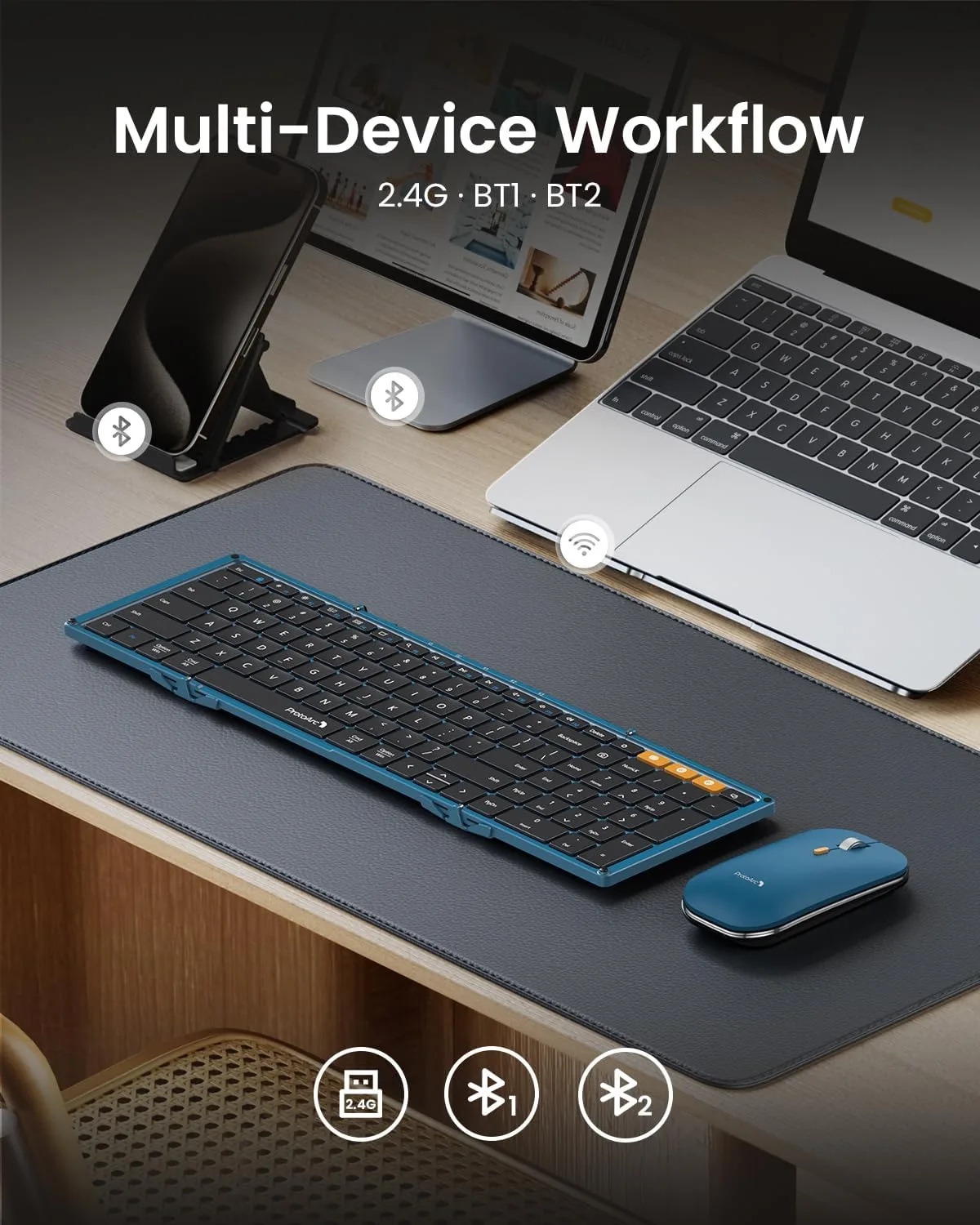 ProtoArc XKM01 Full-Size Foldable Keyboard Mouse Combo for Travel, Blue
