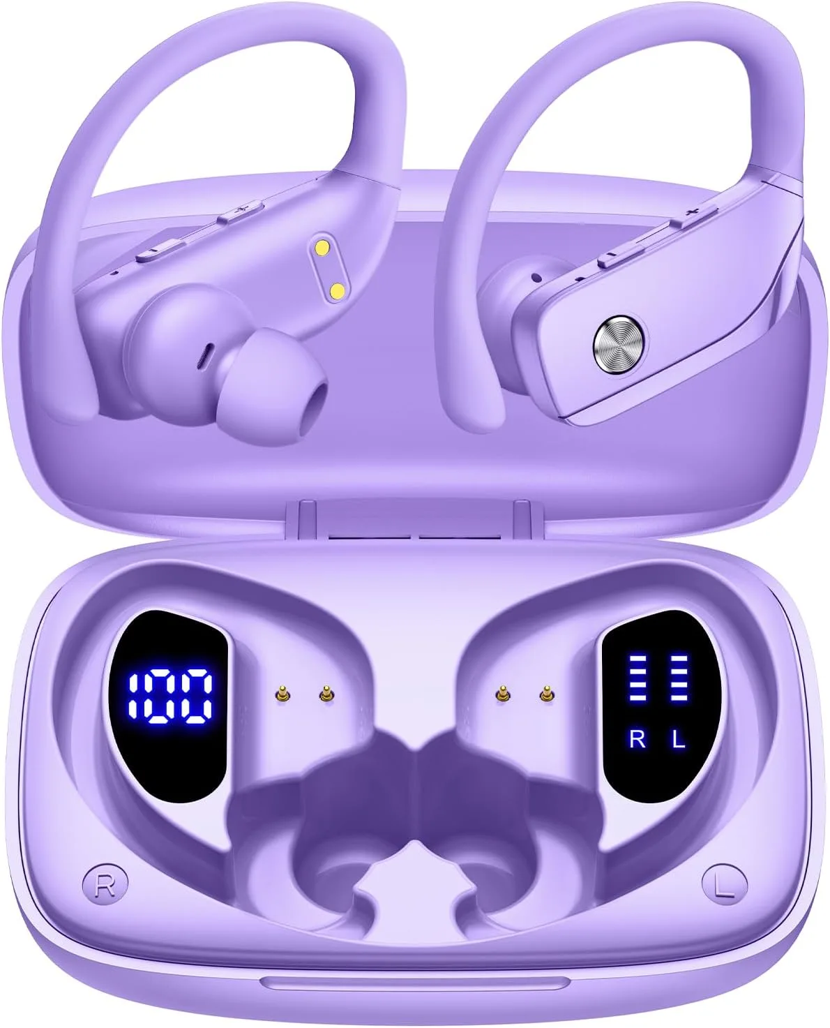 Audífonos inalámbricos Bmanl T16 Bluetooth con gancho y 80 horas de reproducción morado