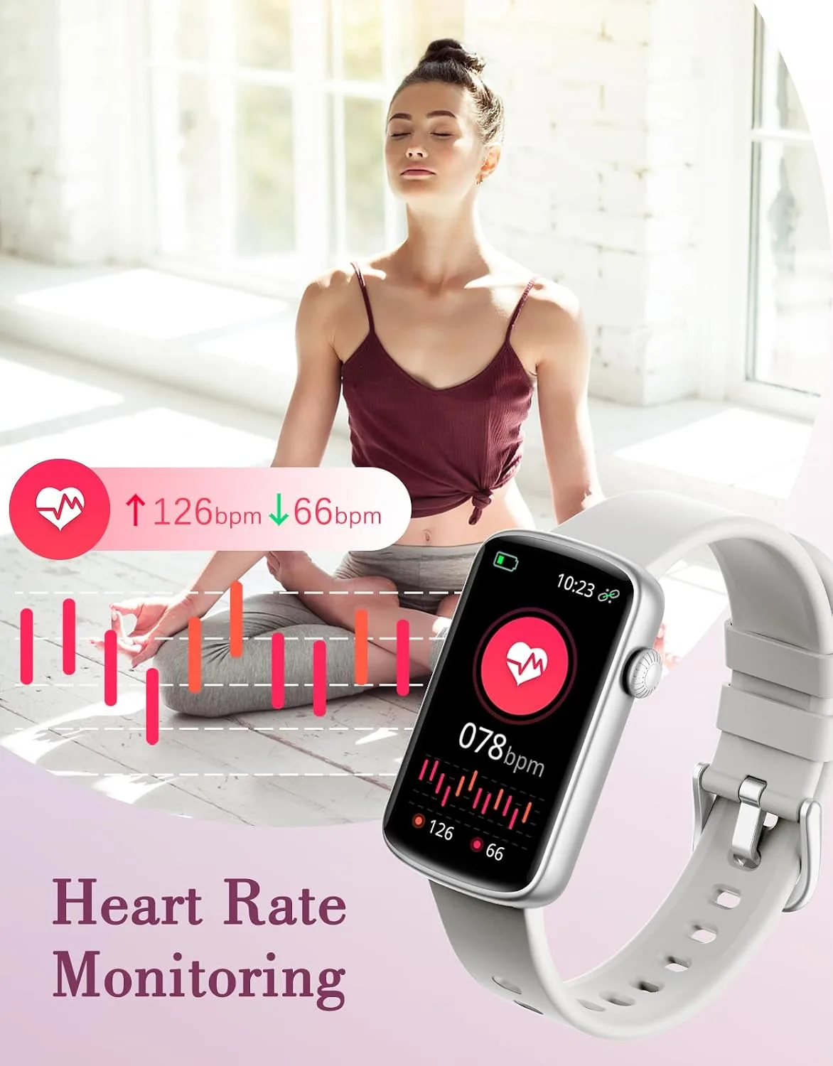 Fitness Watches for Women, LYNN2 Fitness Tracker with Heart Rate Monitor Blood Oxygen/Sleep Tracker Pedometer, Slim Step Tracker Watch for iOS/Android Phones Waterproof Gray