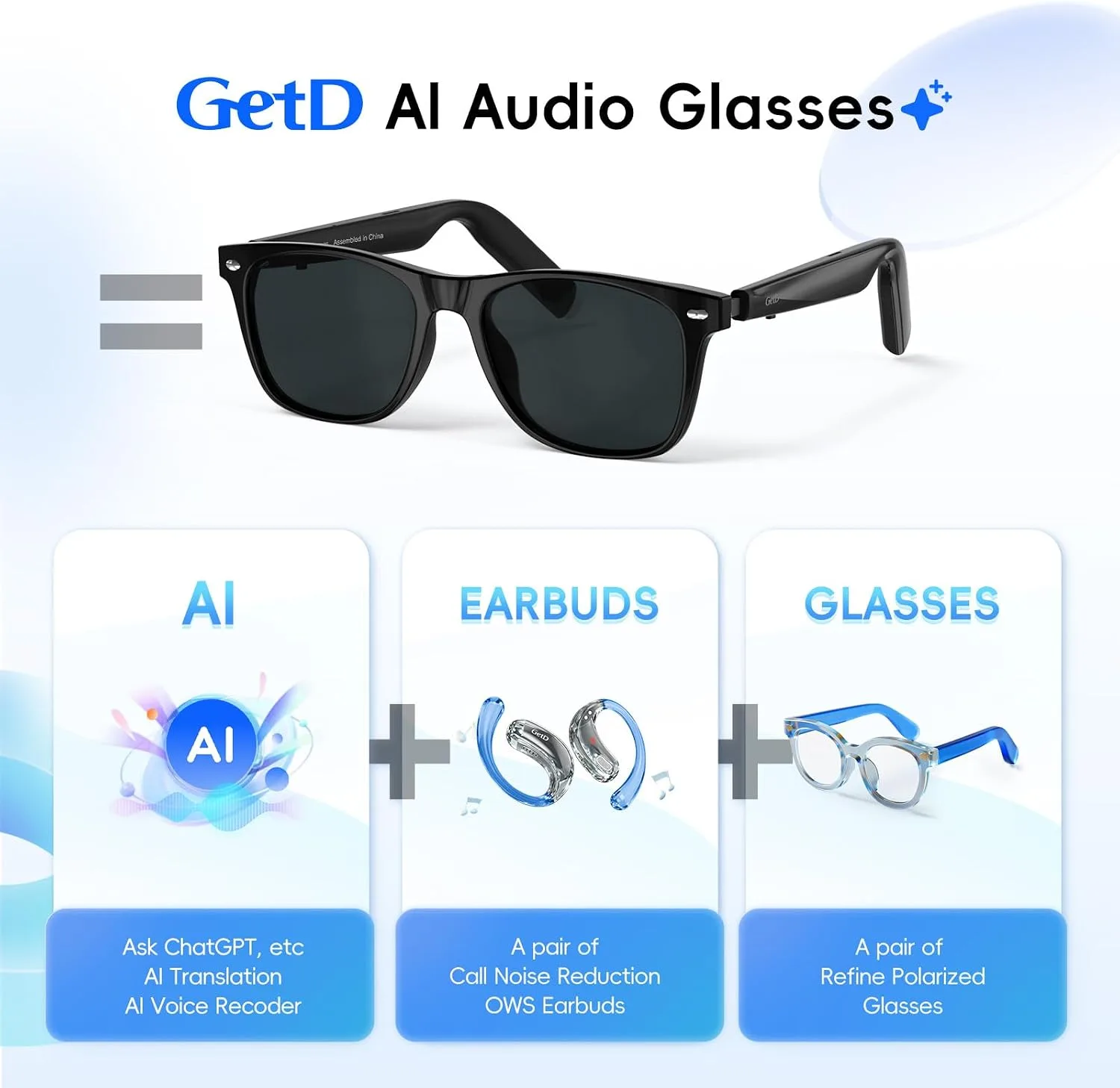 GetD AI Glasses, Smart Glasses Powered by ChatGPT, Real-Time AI Translation