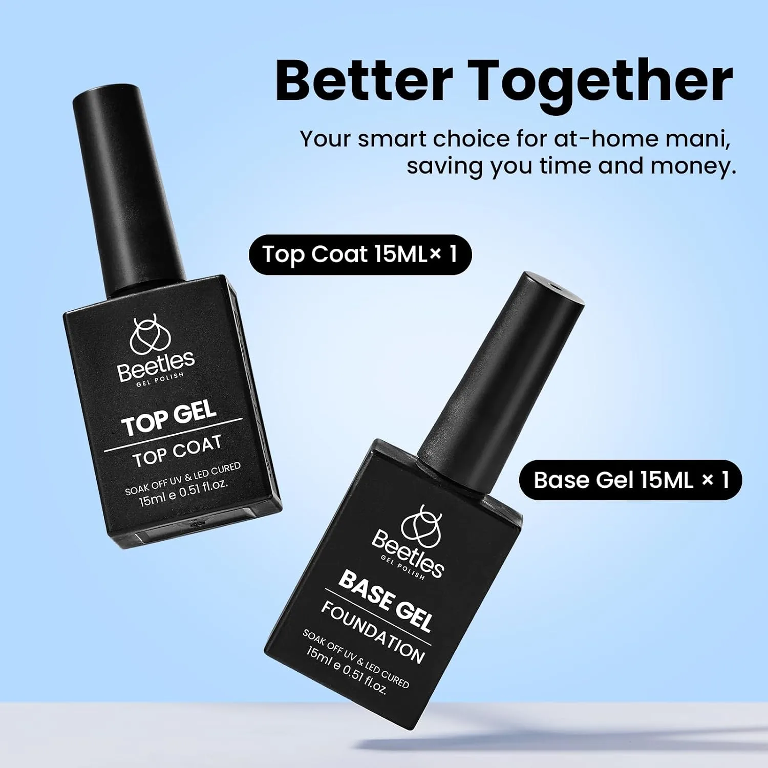 Beetles No Wipe Gel Top Coat and Base Coat Set for Gel Nail Polish