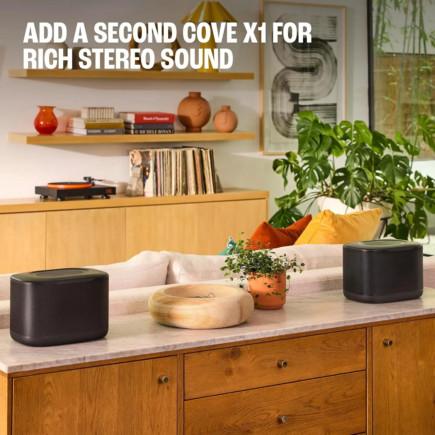 JBL Cove X1: 3D Room-Filling Wi-Fi Home Speaker with Access to Alexa+–White