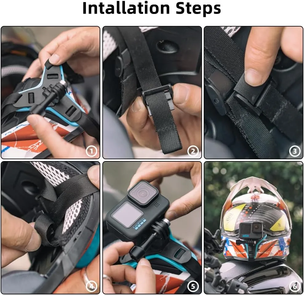 DJI Action 6 Helmet Chin Mount, Motorcycle Dirt Bike Bicycle Strap Holder Clamp Mounts Compatible with Go Pro Hero 13,12,11,10, 9, 8, 7,DJI Osmo Action 6,2,3,4, 5 pro and More